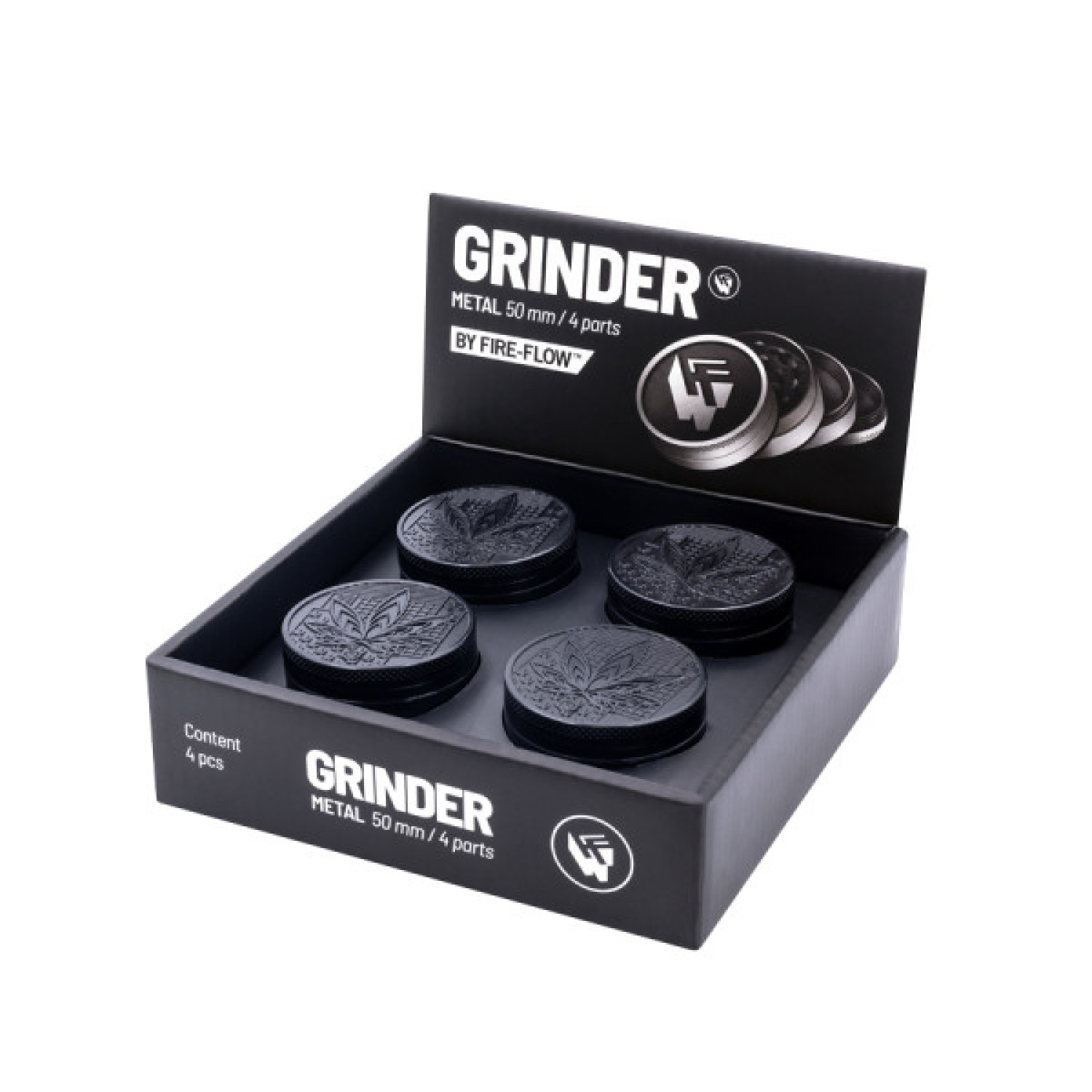 B4 FIRE-FLOW™ Metall-Grinder Black Leaves 36 (⌀50 mm / 4-teilig)