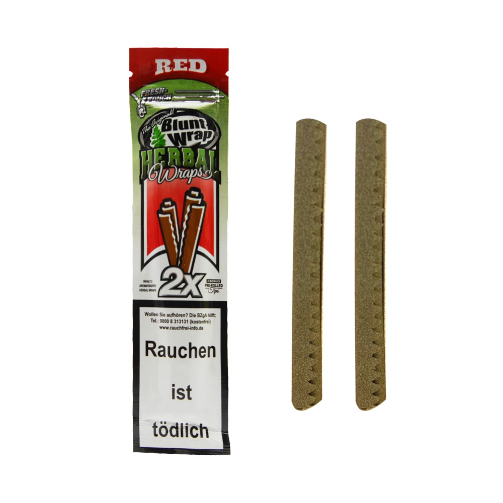 Blunt Wrap Herbal Red  | 2 x Pre-Rolled Wraps with Tips | VE-25