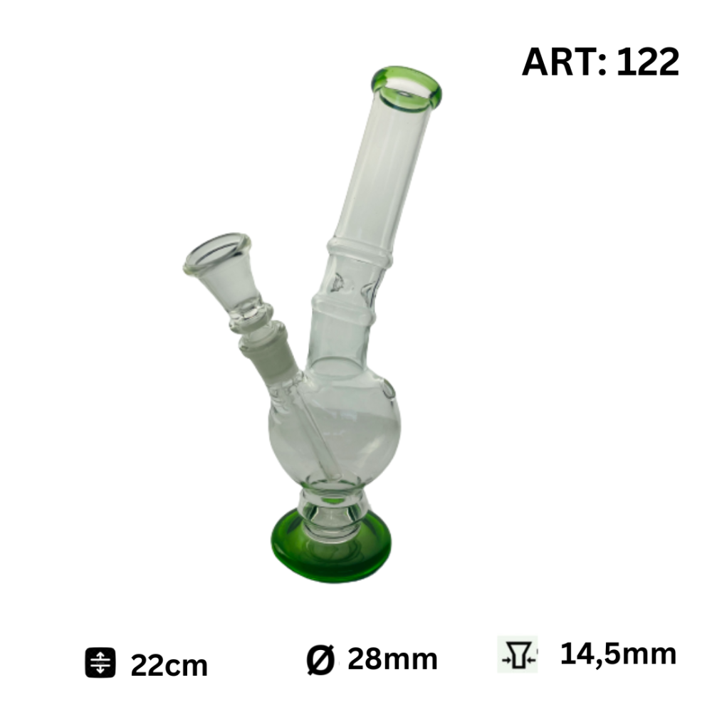 Glass Bong 22cm. Green Mund+fuss 68/28mm mit 2 Ringe+eis 14,5mm