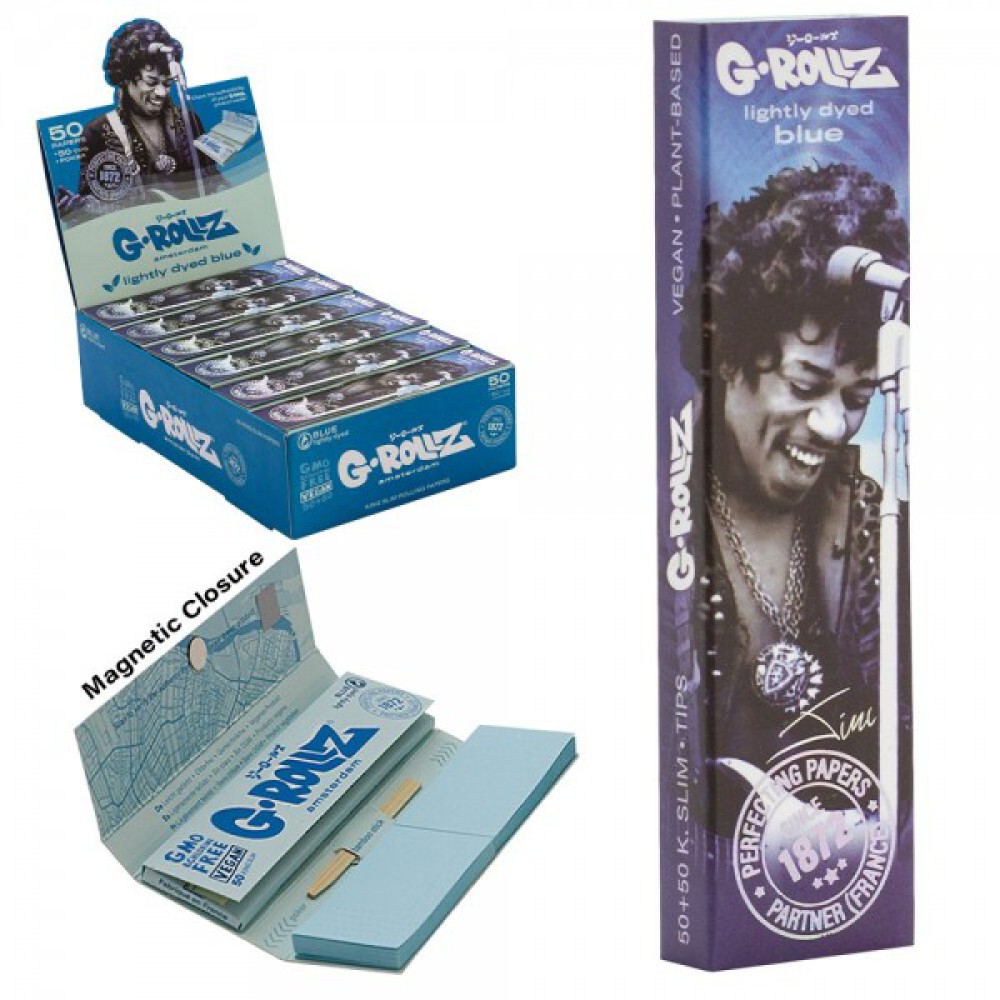 G-ROLLZ | Radio Days 'Blue Spark' Unbleached - 50 KS Papers + Tips (24 Booklets Display)