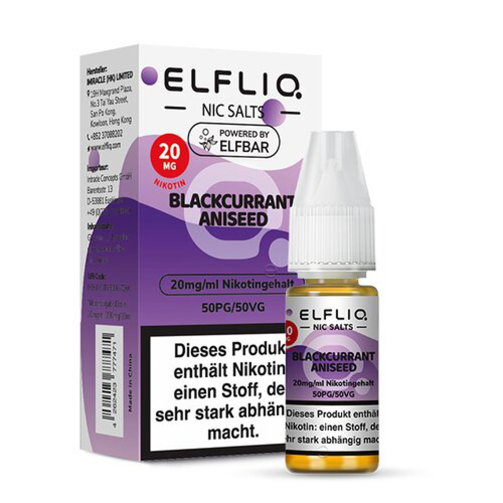 ELFBAR Elfliq 20 mg “Schwarze Johannisbeere und Anis” Nikotinesalz, Liquid - 10 ml