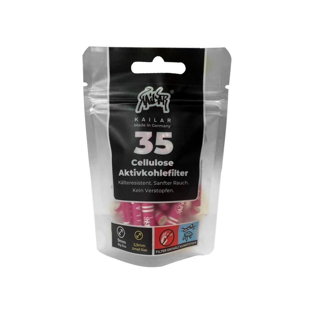 Kailar Zellulose Aktivkohle-FilterSlim ø 5,9mm /Lang 27mm. SCHWARZ. 10er Display a 35 Stück im Beutel 