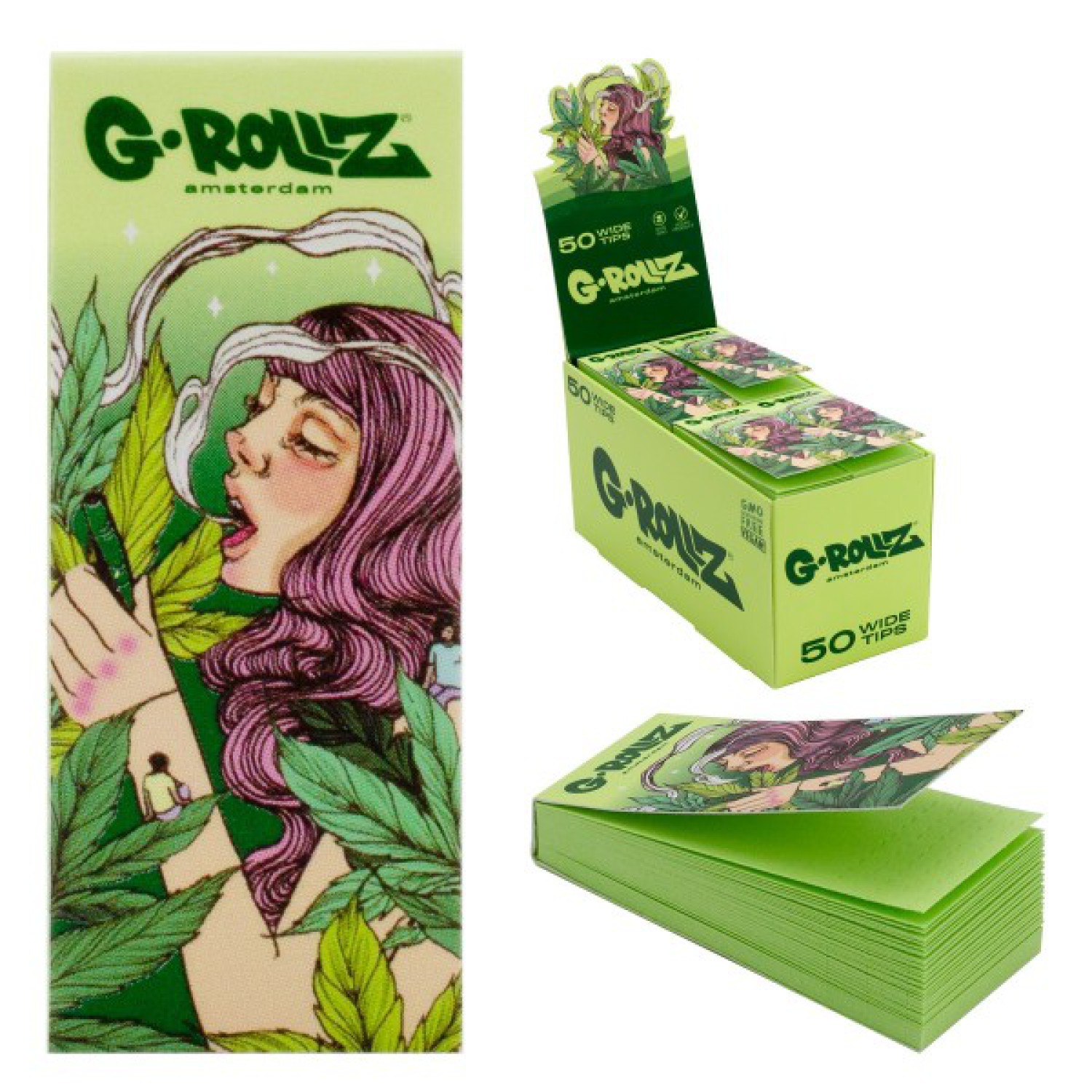 G-Rollz | Sammler 'Mushroom Lady' GRÜNE Filterspitzen 2,5 x 6 cm, 50 Spitzen, Buch 24/Display
