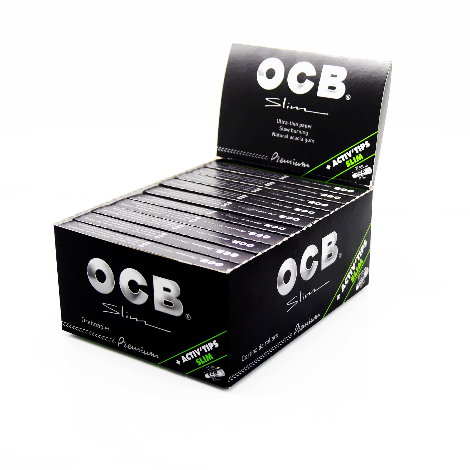 OCB Schwarz Premium Slim  + 8 OCB Active Kohlefilter Ø 7mm, L 27mm, 20er Paket a32 Blat