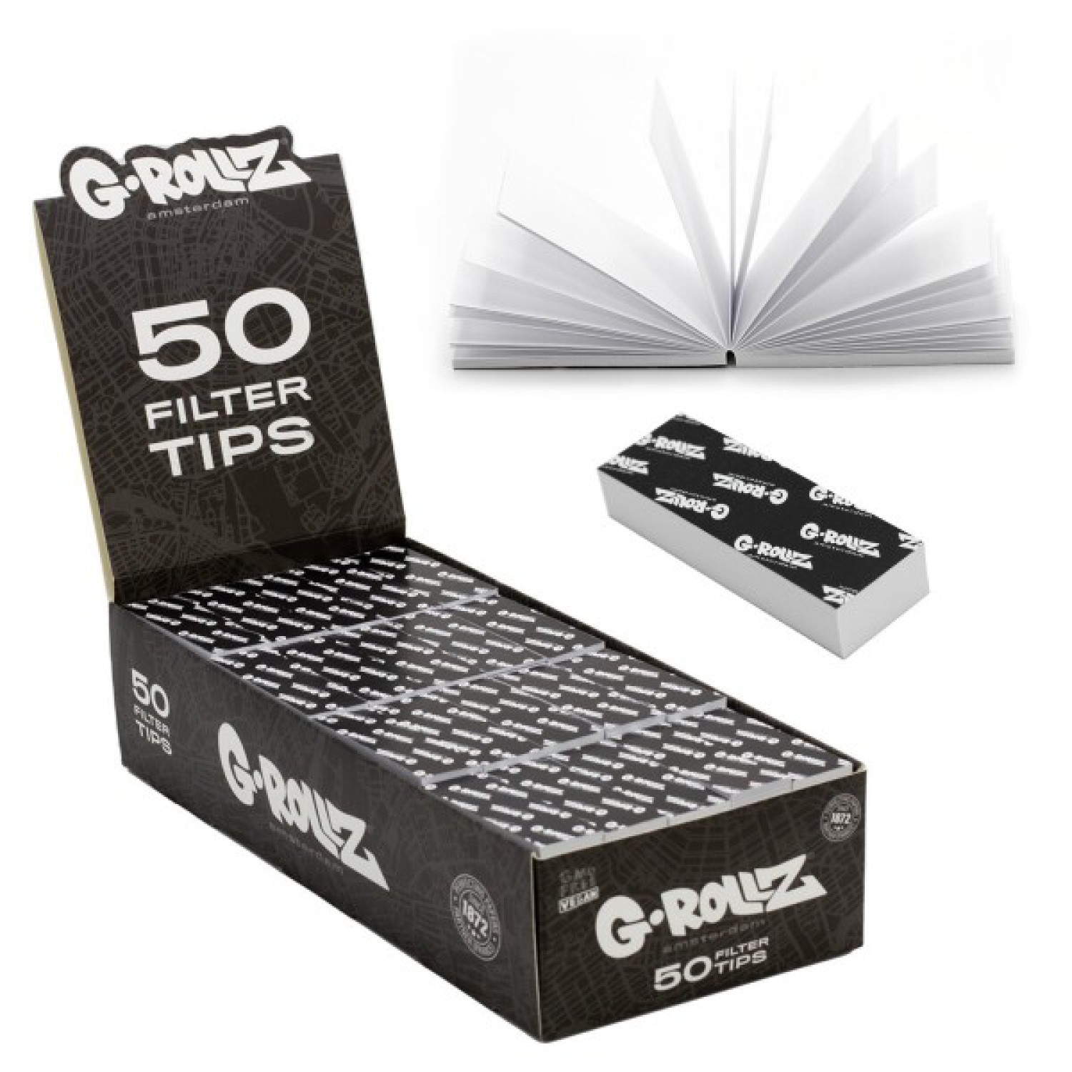 G-Rollz | Filterspitzen Weiß 2,0 cm 50 Spitzen pro Buch und 100 Bücher im Display