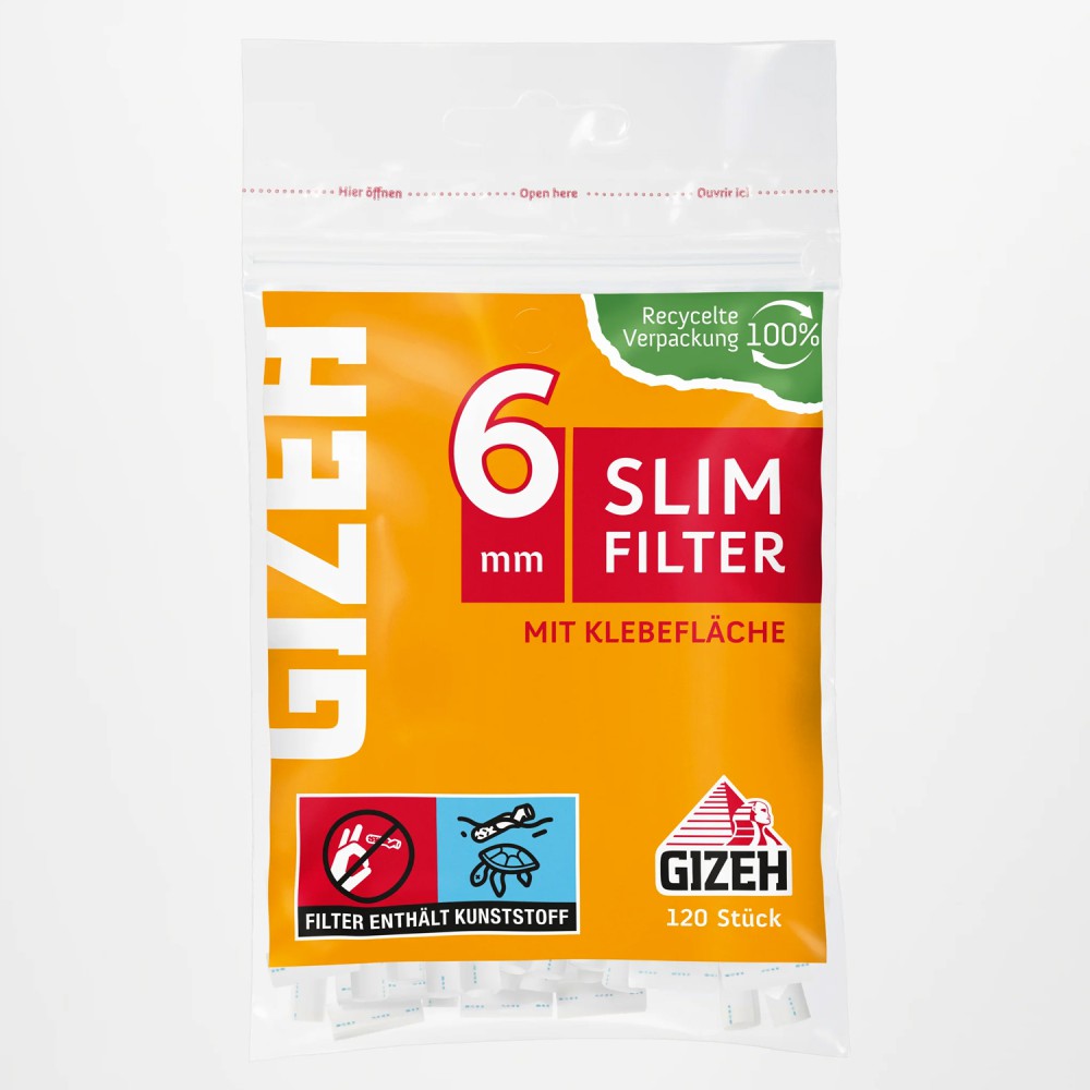 Gizeh Klebefläche Slim Filter Gelb 6mm ( 20er Beutel Box) 120 Stück 