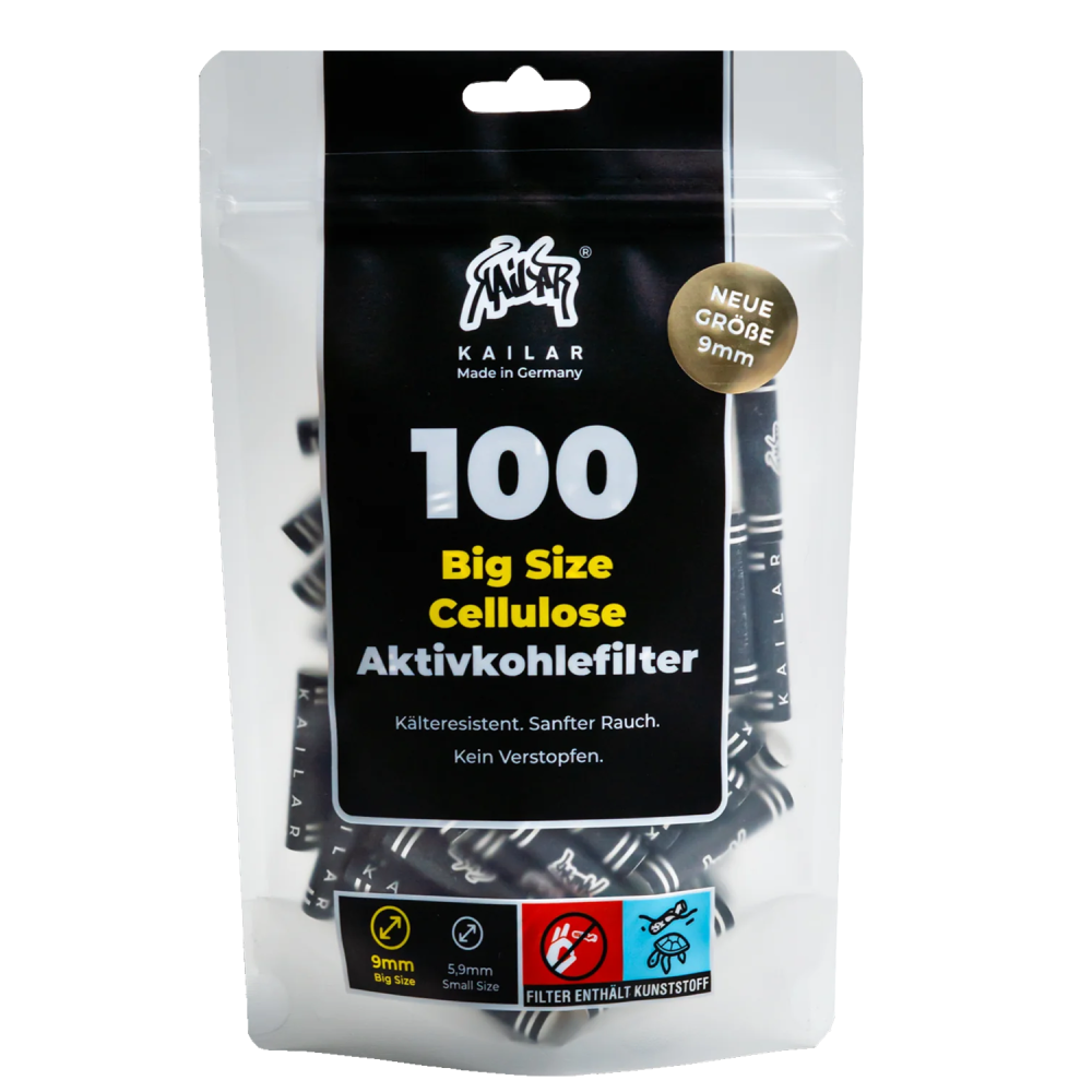 Kailar Aktivkohle Filter ø 9mm Big Size Schwarz 100er Beutel