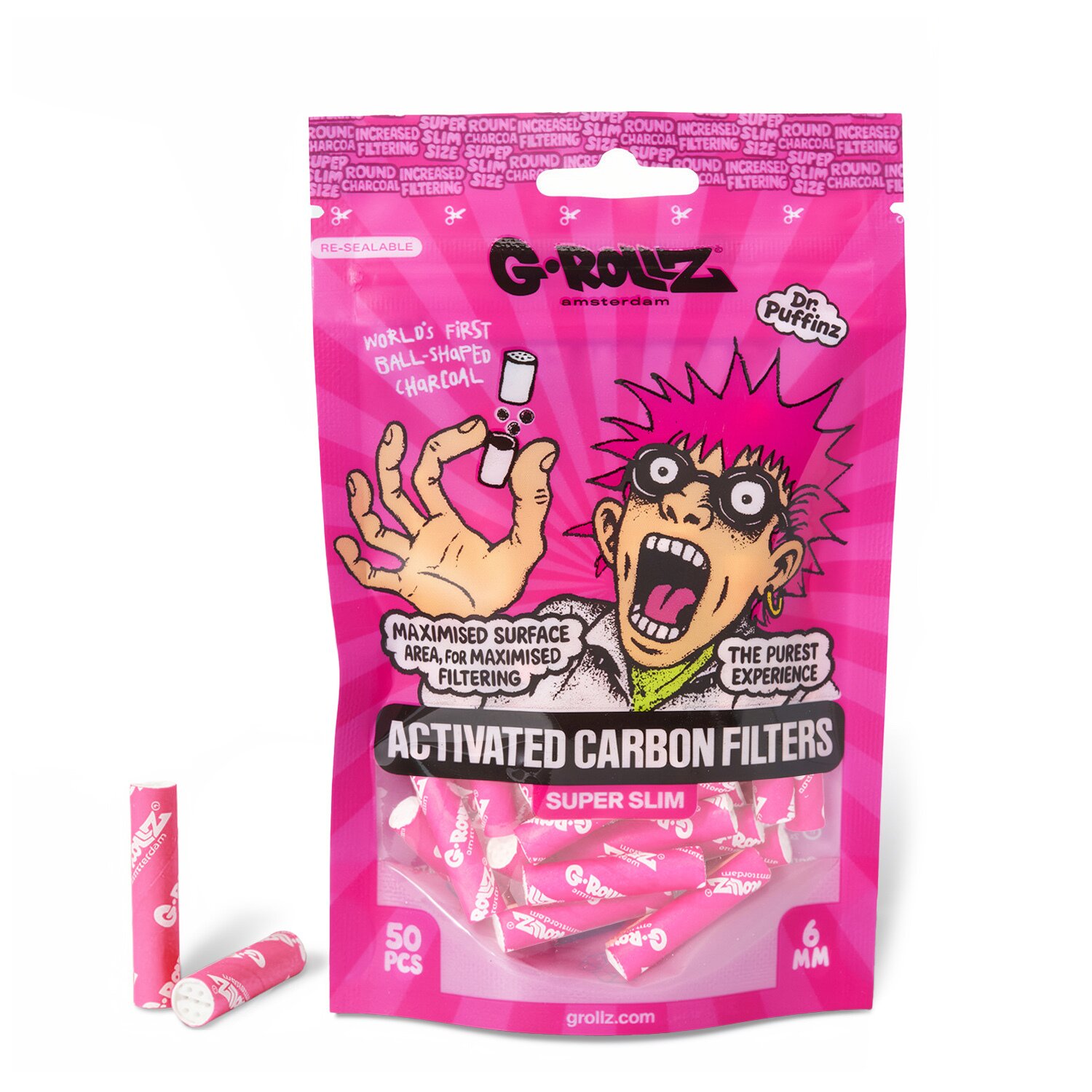 G-Rollz | Activated Carbon Filters - Ø6mm Pink, Pack of 50pcs (24 Packs per Display)