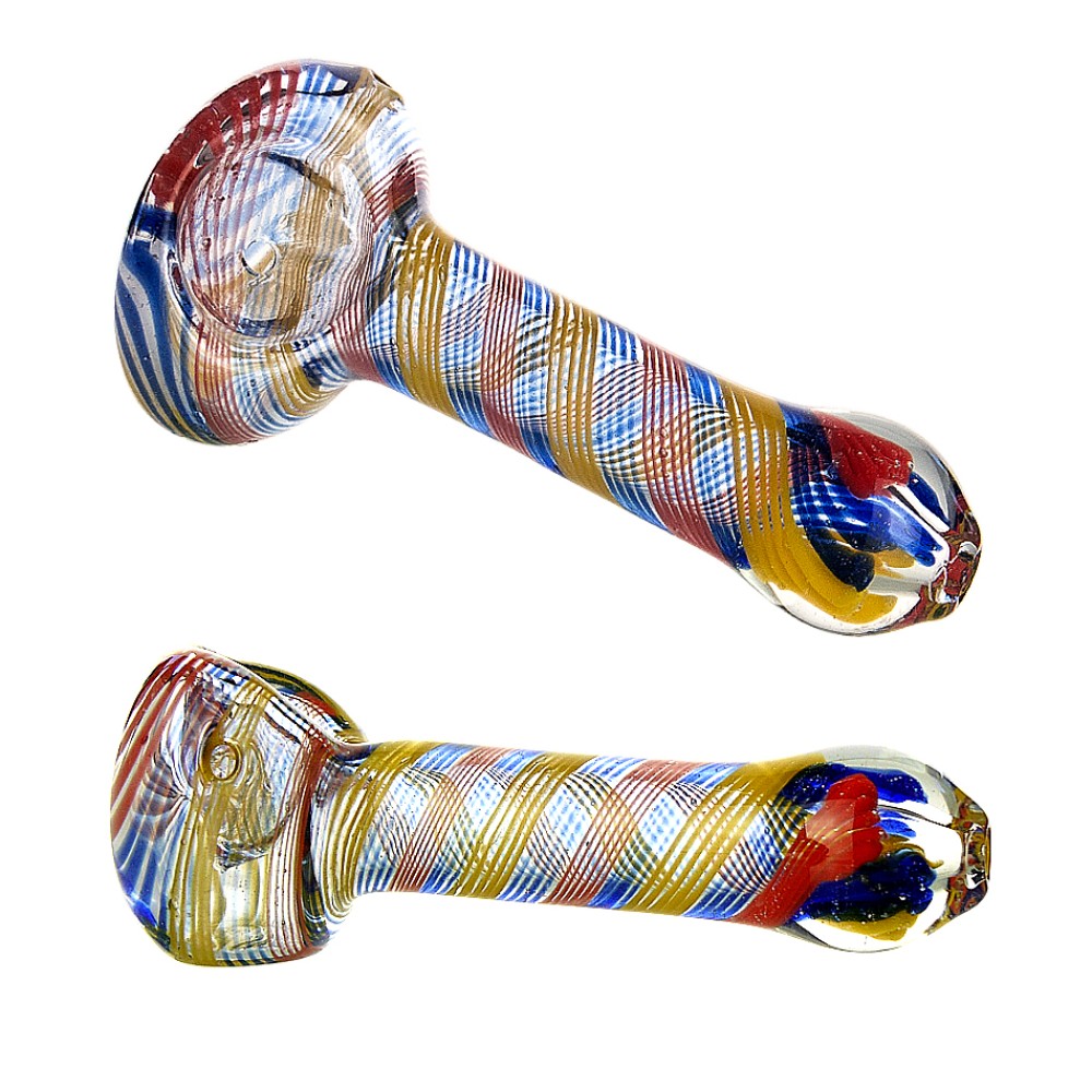 Glaspfeife Blau-Rot Gelb Futter 10cm.mit Kickloch 6er Pack 