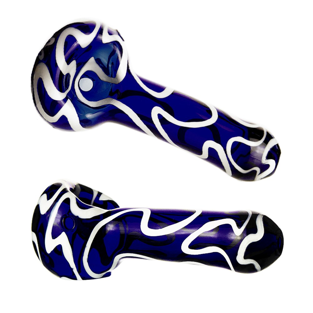 Glaspfeife 10 cm. blau/weiß. 6er Pack 