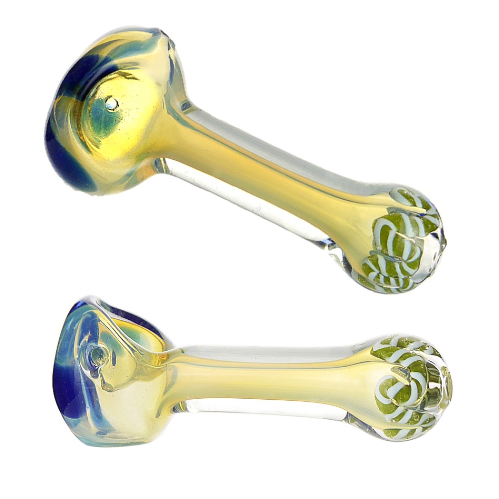 Glaspfeife 10cm. blau/gelb