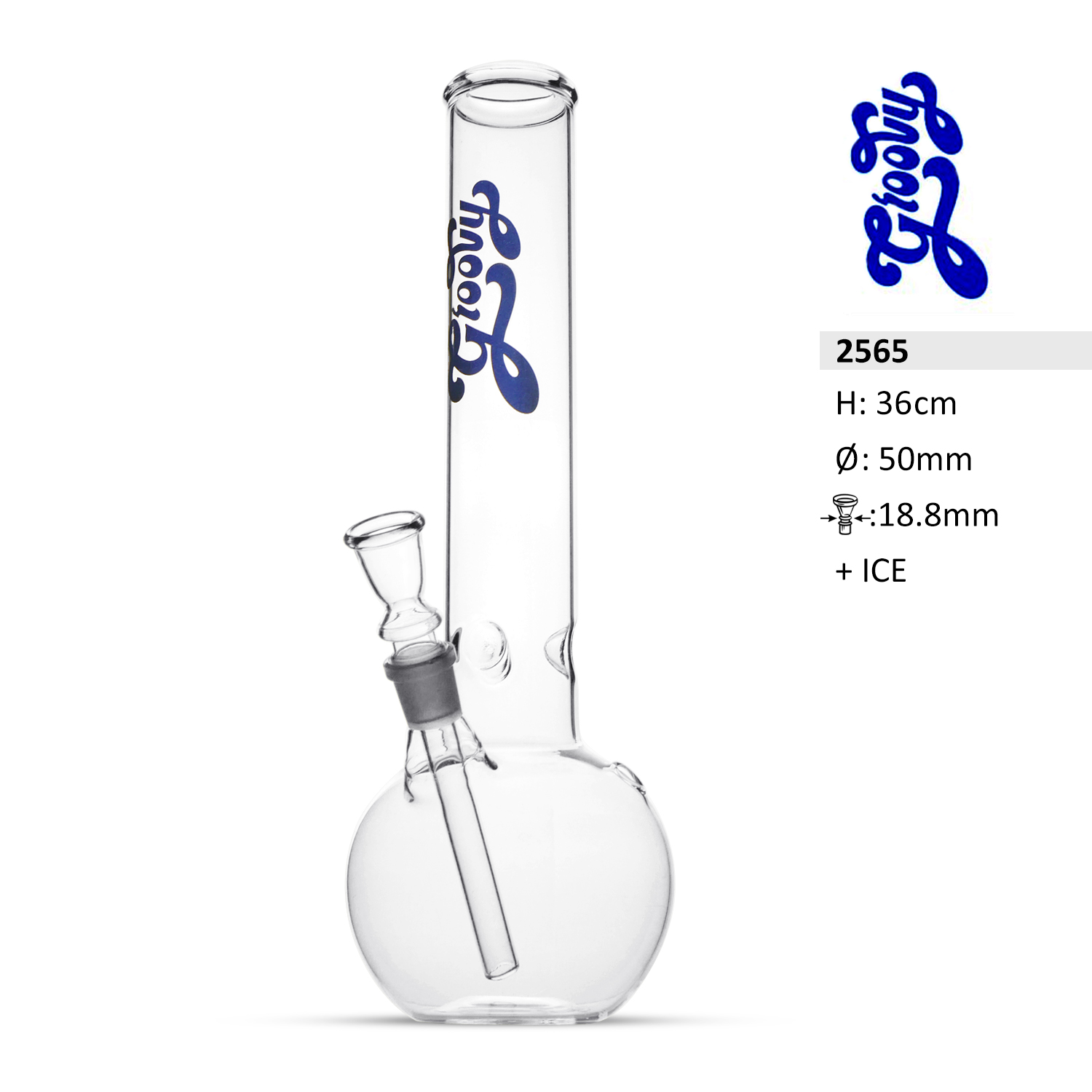 Glasbong Groovy Zylinderbong mit Bauch 18,8mm 50mm + Eis 36cm