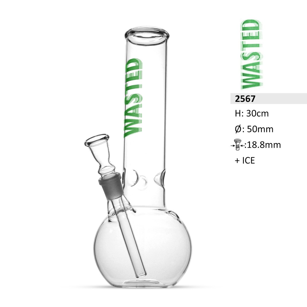 Glasbong Wasted Kugel m. Zyl. H.30cm. Schl.18,8mm 50mm