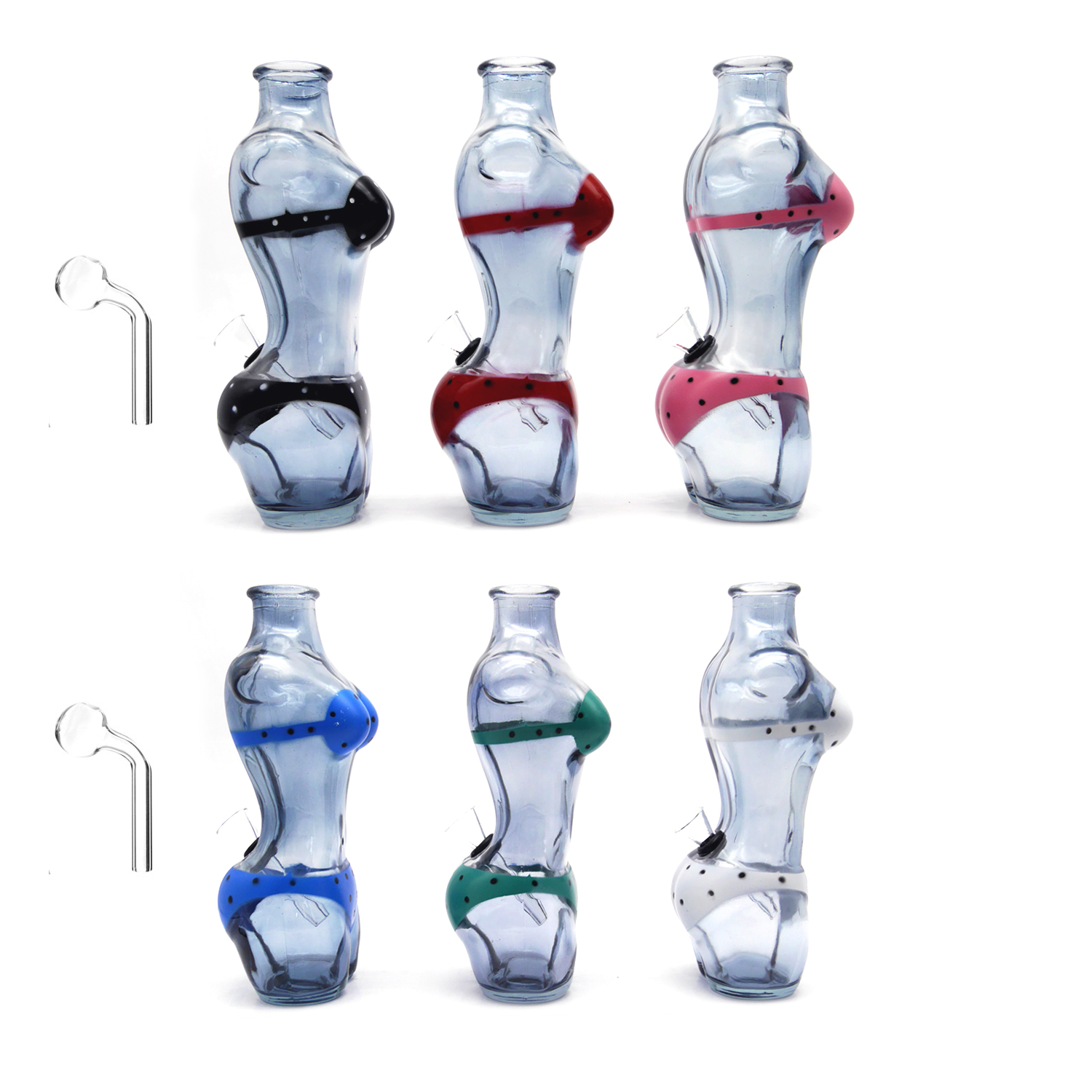 Glas bong mit Zusatz für Oil Adapter Lady Form in 6 Farbe Sortiert H: 16cm 