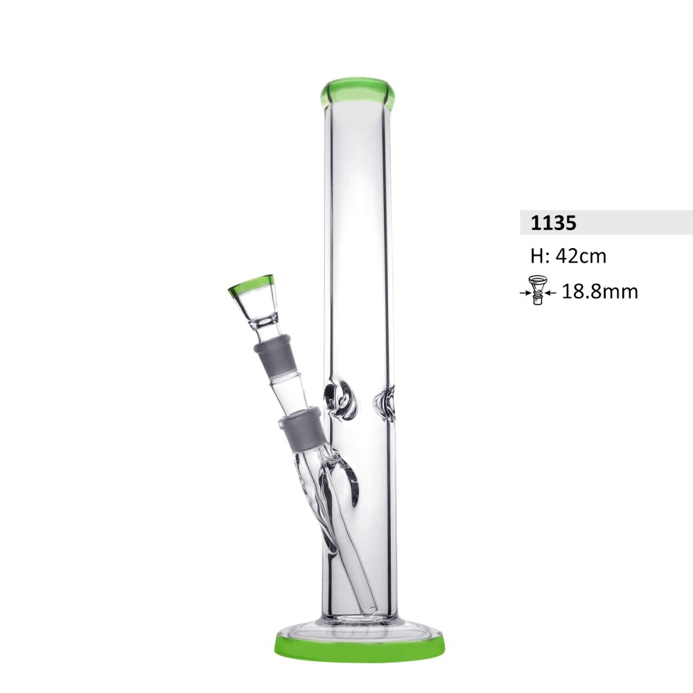 7MM.Glassbong + Eis 42cm. 18,8 schl. mund und base is green. mit steck chillum.