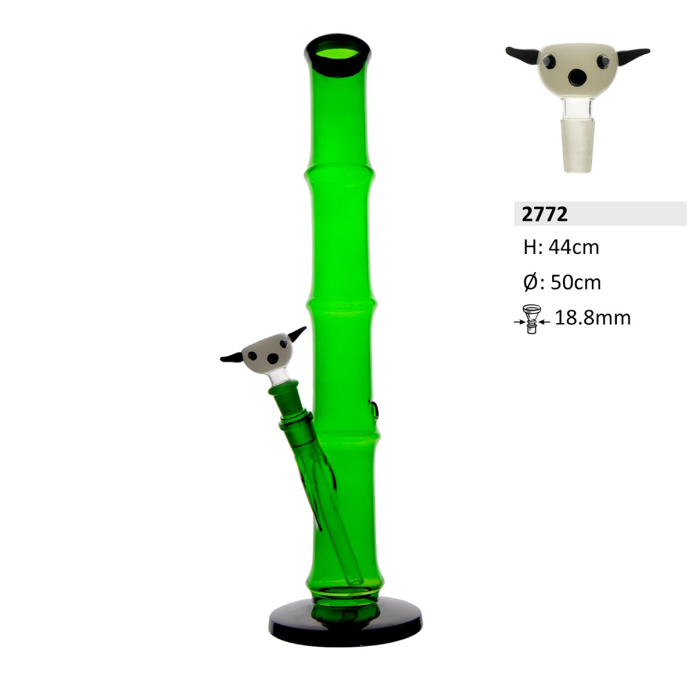 Bambus Glasbong mit Glaschillum und Pandakopf | H: 44cm Schliff: 18,8mm