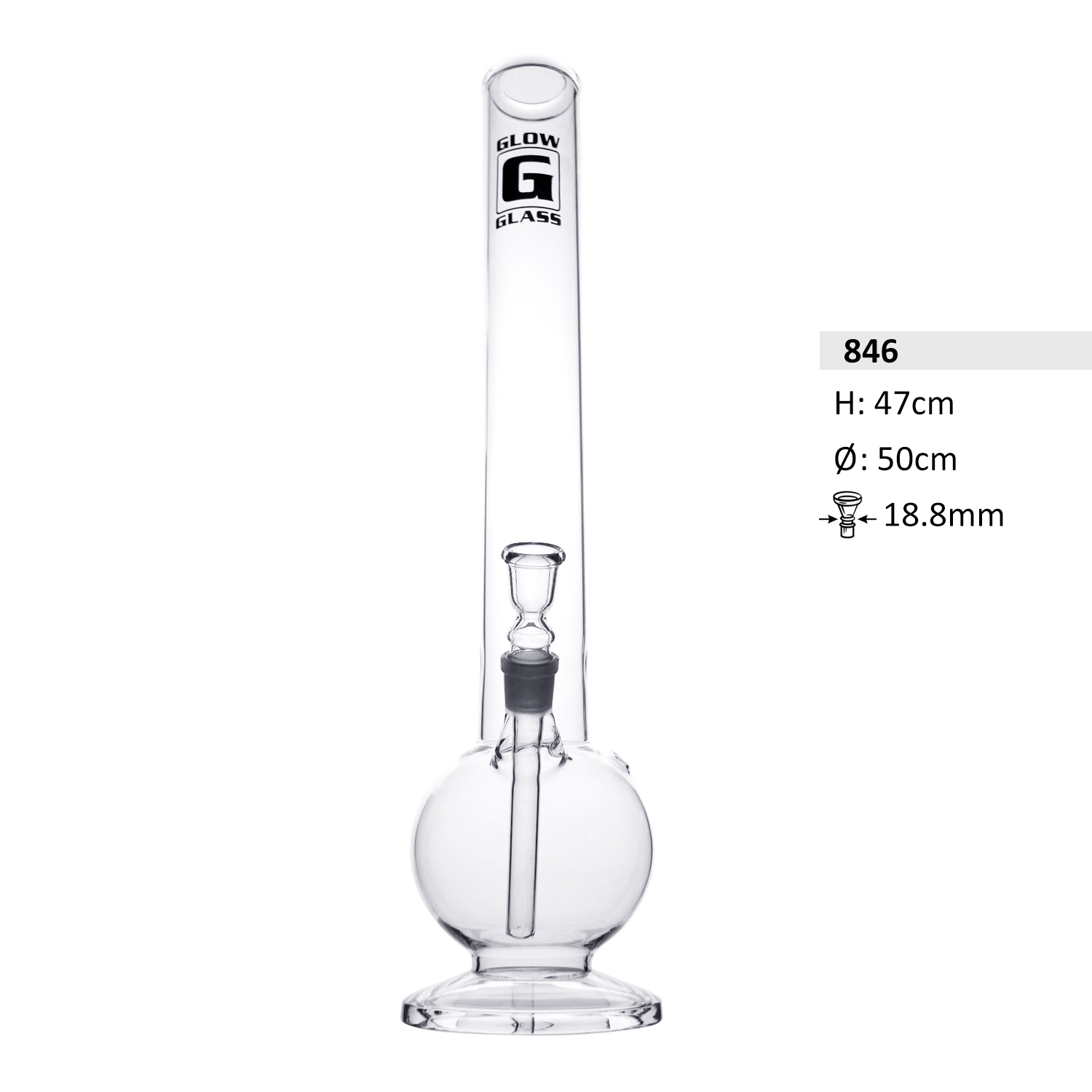 Glasbong  Zylinder Bauch  47cm hoch, Schliff : 18,8mm  Ø=50mm