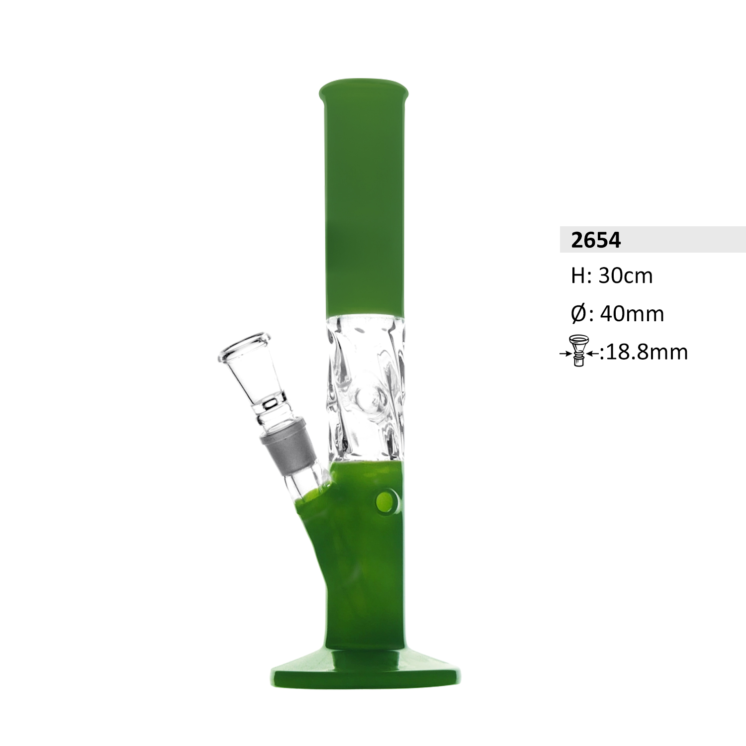 Glasbong Grün mit eis H: 30cm Schliff: 18,8mm, Ø: 40mm.