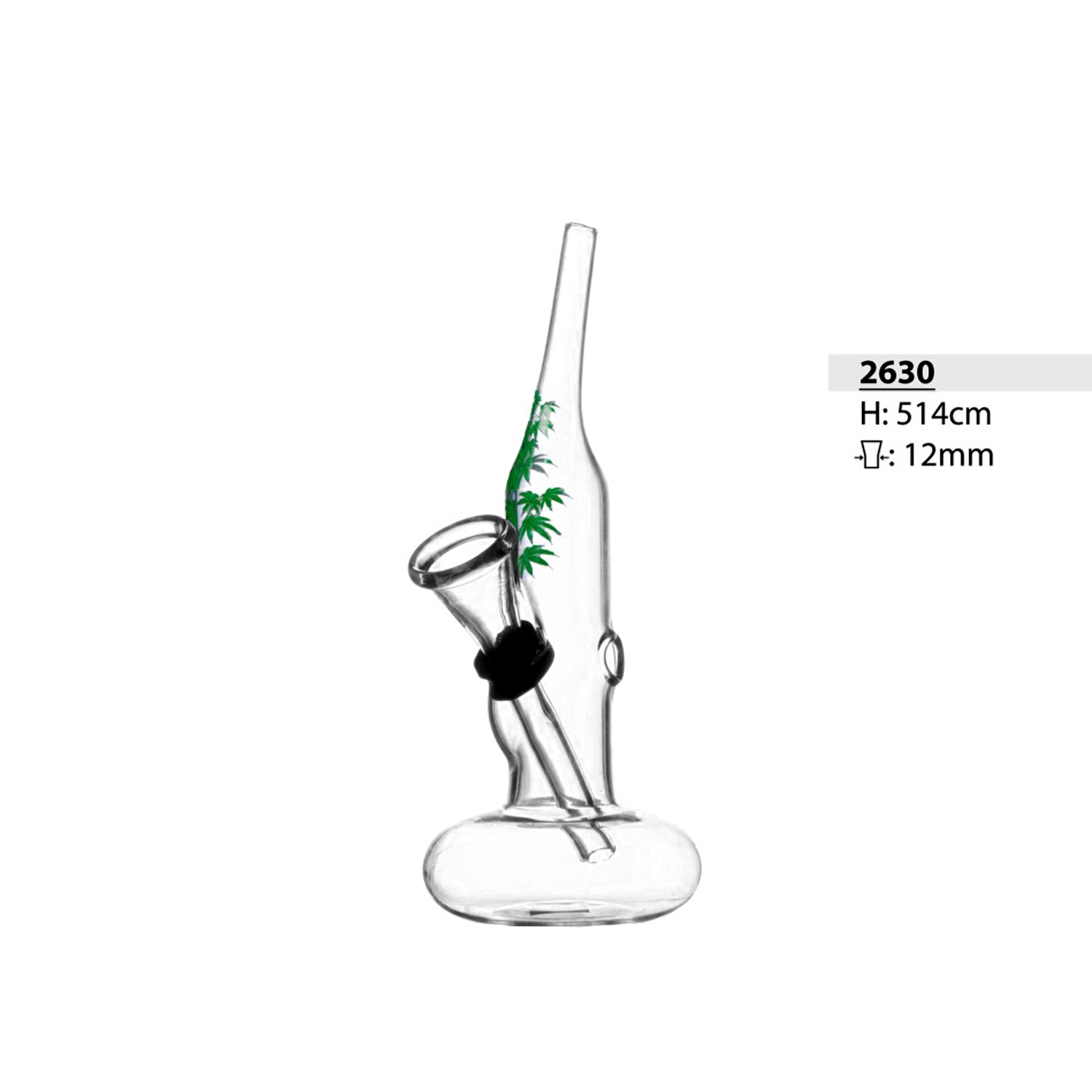 Mini Glas Pfeife mit Bauch gebogene Mund mit Grüne Blätter 