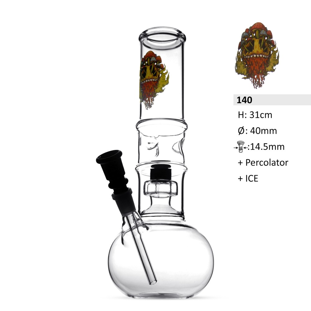 Glas Bong Mushroom Bauch+ Pelculator mit Eis | H:31cm Ø:40mm Shockel :14,5mm 