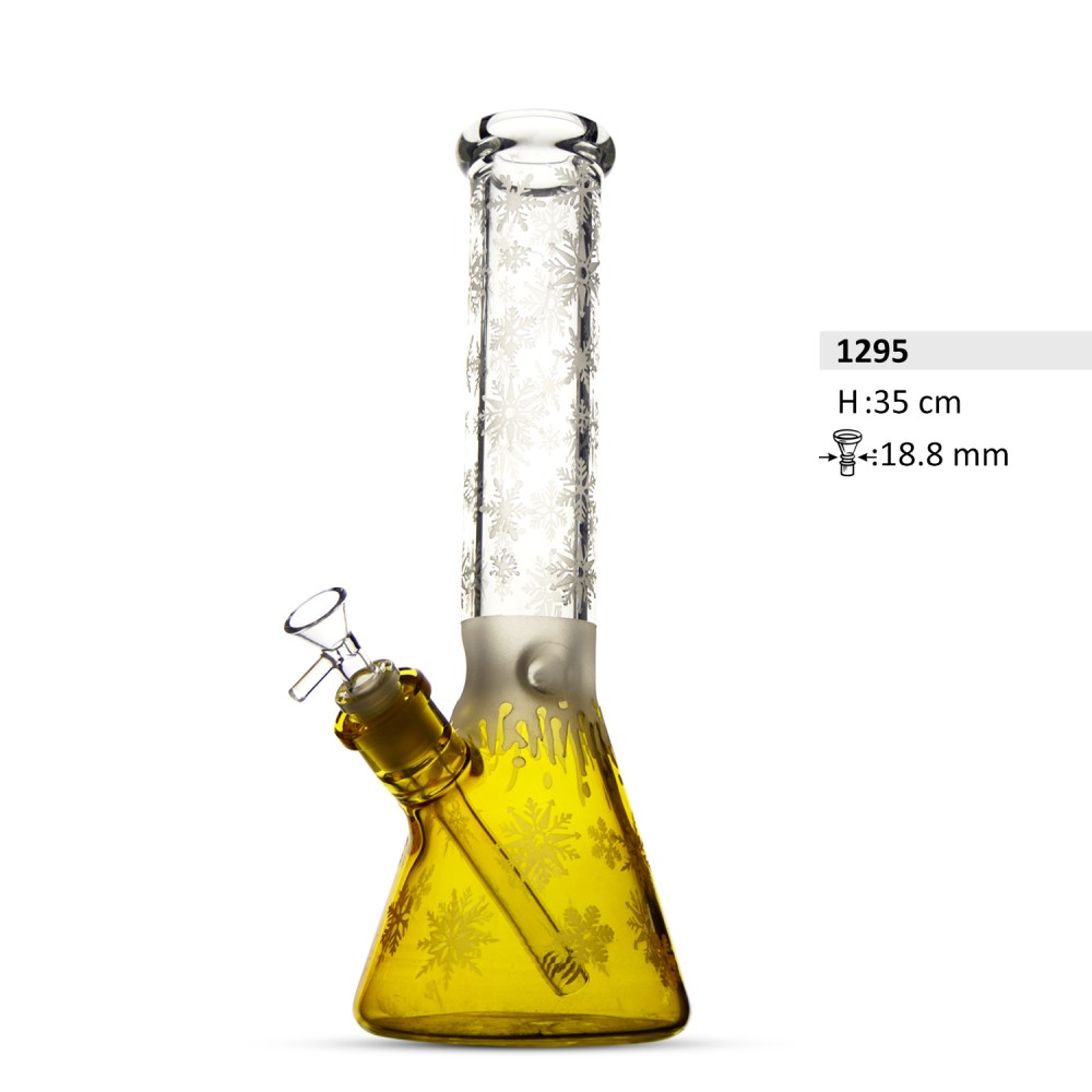 Glass Biker Bong 35cm.18,8 . 7MM Yellow mit schnee