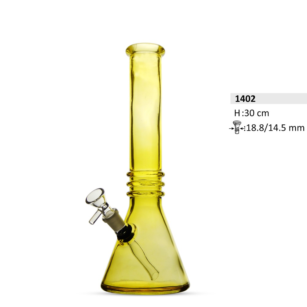 Biker Bong Gelb mit 3 Ringen, H: 30 cm. Schliff: 18,8/14,5 mm.