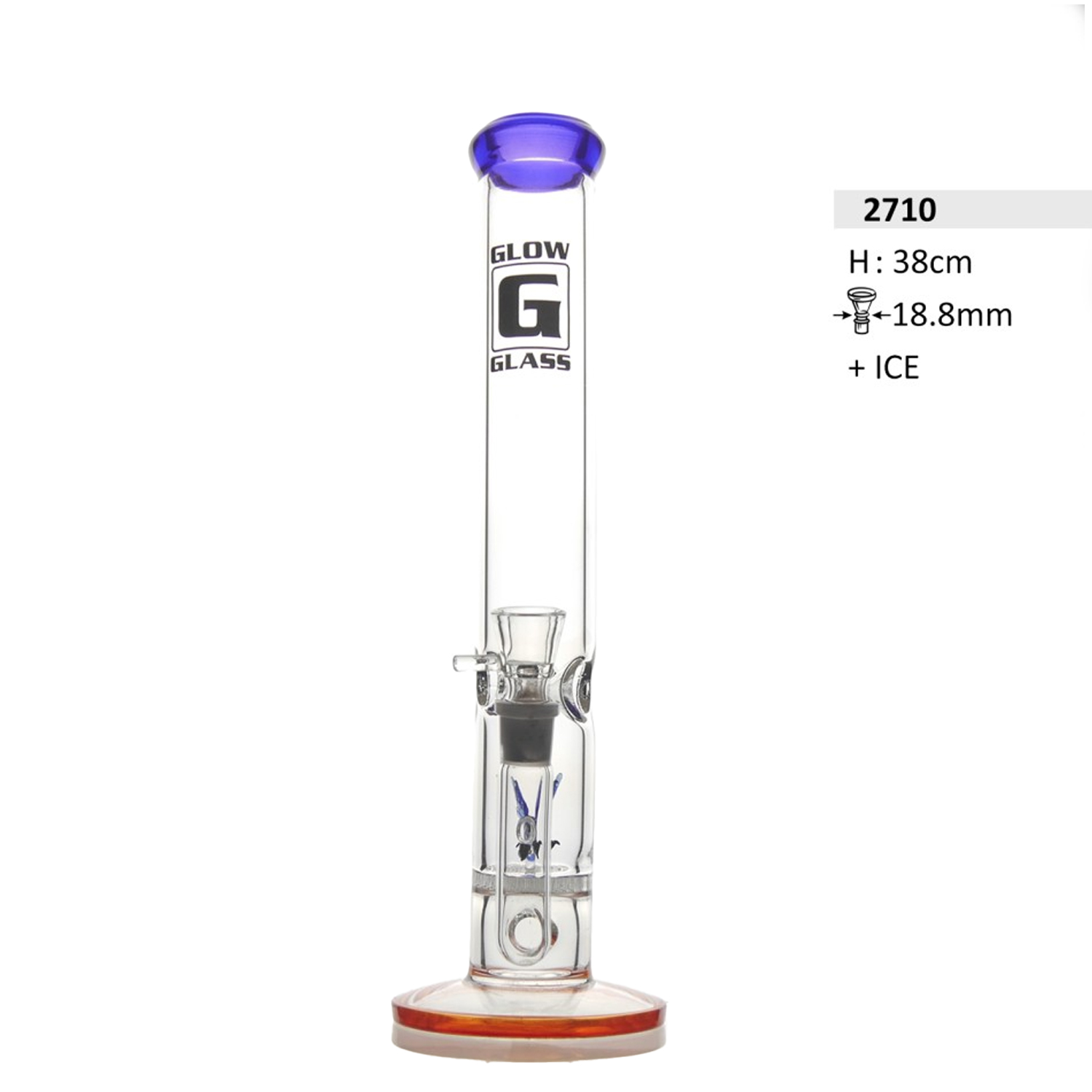Glow Glasbong Honeycomb mit Perkolator und Eis | Glasstärke: 5mm, H: 38cm, Schliff: 18,8mm