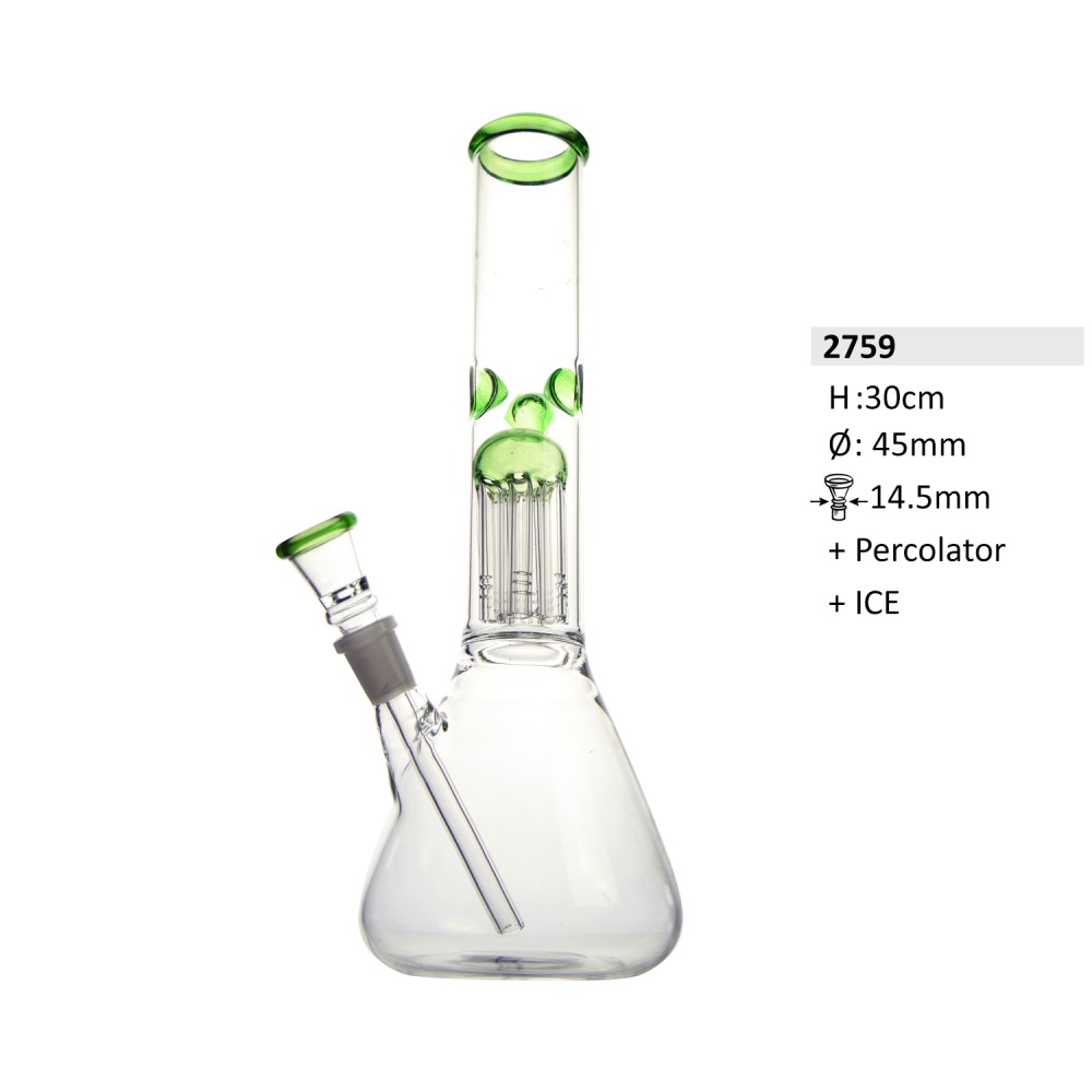 Glasbong Arm Pelculater, Mund und Eis in Grün Farbe | H: 30cm Schliff: 14,5mm Ø: 40mm
