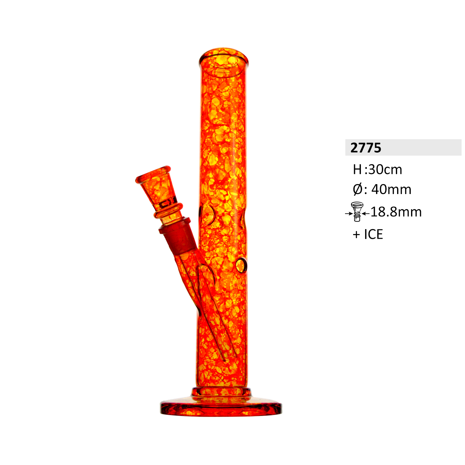 Glasbong Rot/Batik mit Eis| H: 30cm Schliff: 18,8mm Ø: 40mm