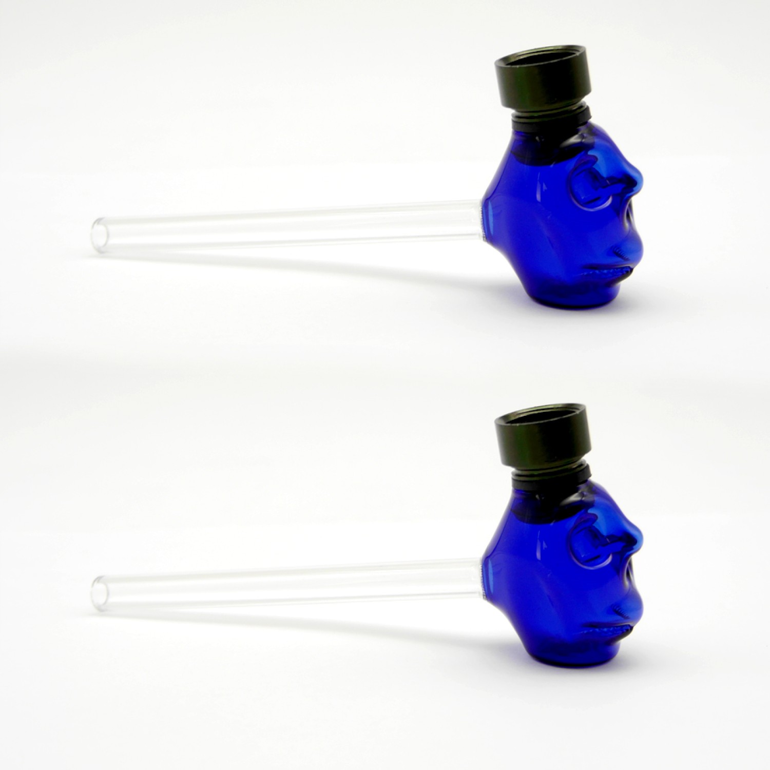 Glaspfeife mit blau Totenkopf-Design & Alukopf, ca. 13,5 cm, VE - 6 