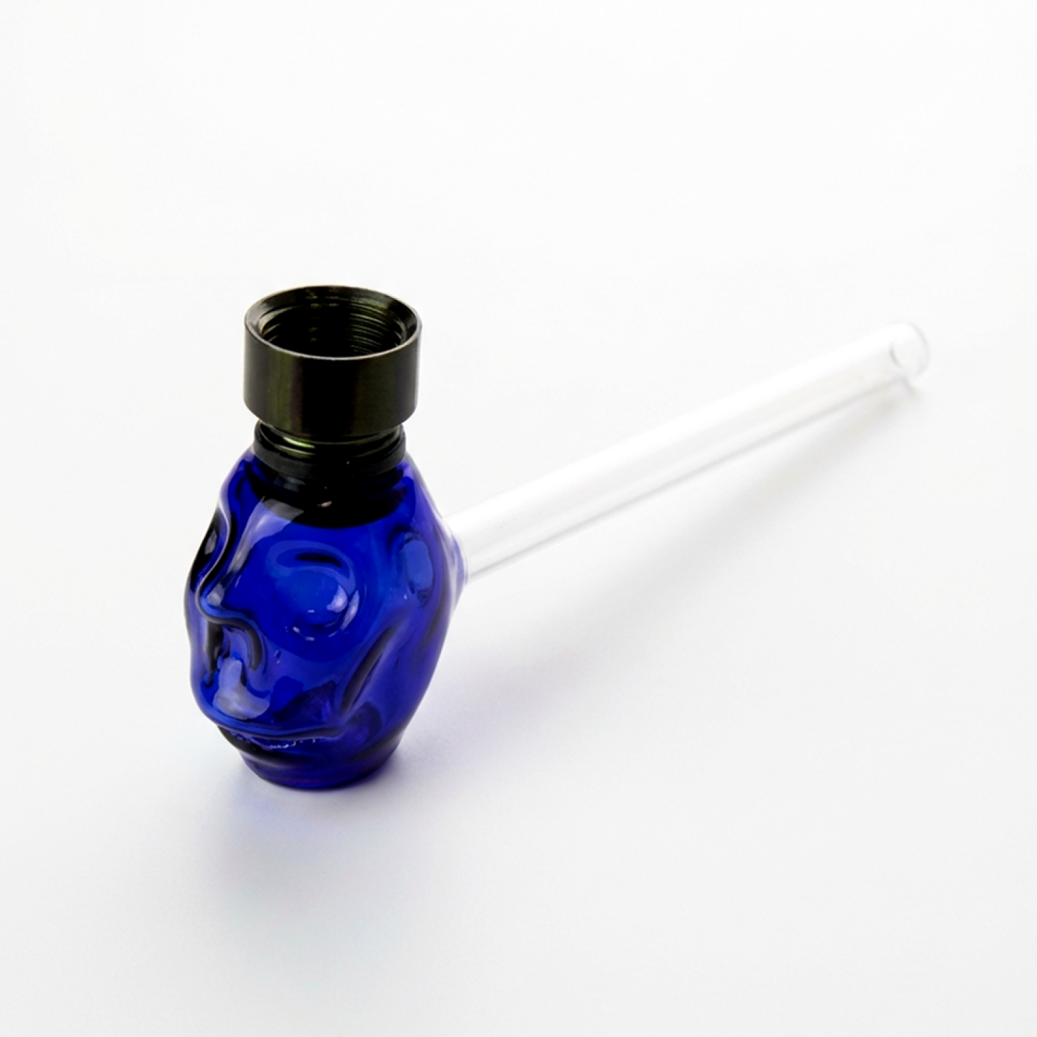 Glaspfeife mit blau Totenkopf-Design & Alukopf, ca. 13,5 cm, VE - 6 Glaspfeife mit blau Totenkopf-Design & Alukopf, ca. 13,5 cm, VE - 6