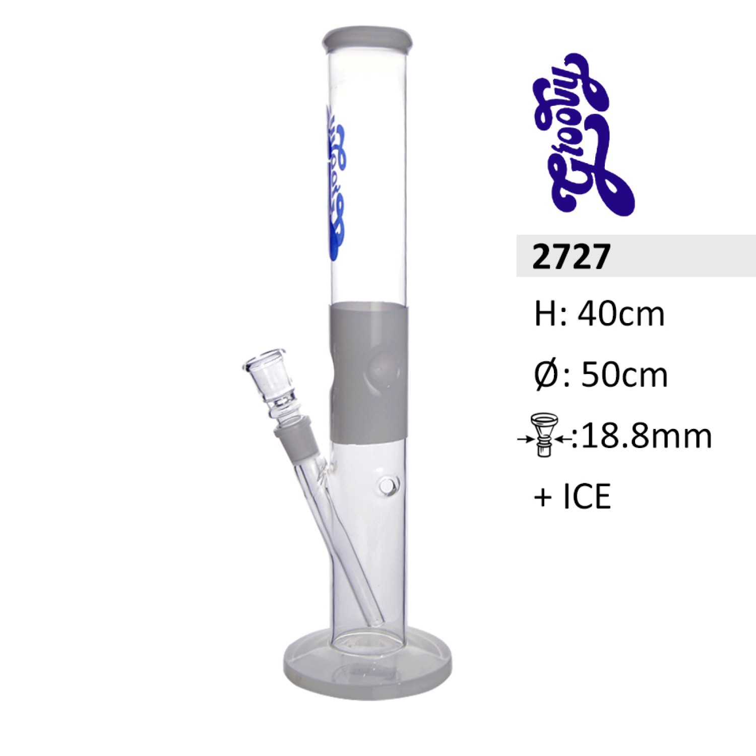 Glasbong Groovy mit Eis | H: 40cm Ø: 50mm Schliff: 18,8mm