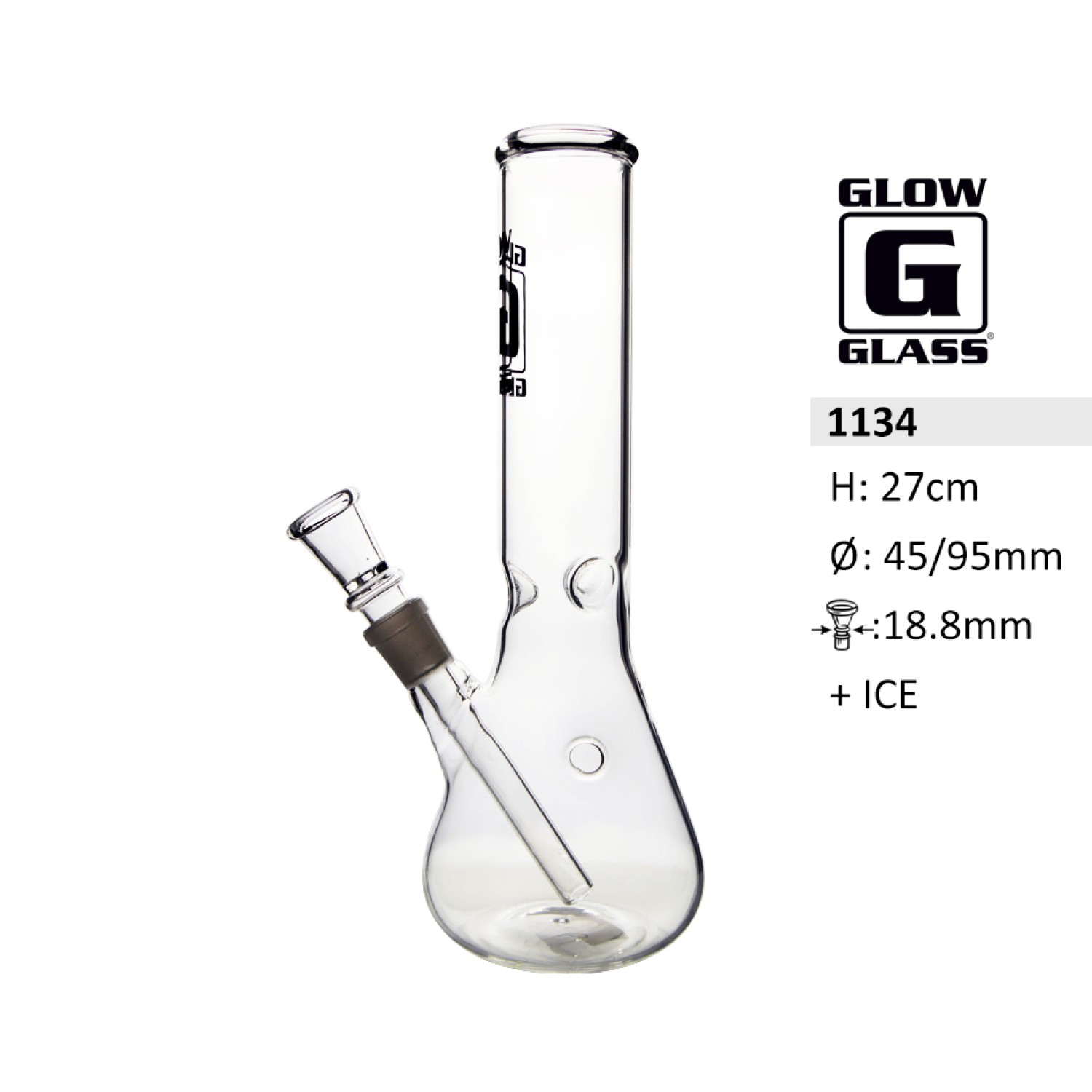 Glassbong kickloch. 27cm. 18,8 schl.