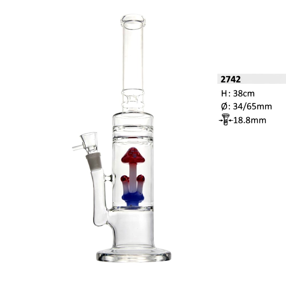 Glasbong mit Mushroom Perkolator und Eis | H: 38cm Rohr: 34/65mm Schliff: 18,8mm