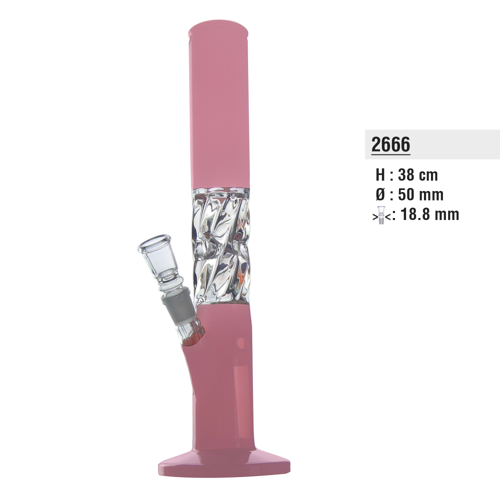 Glass.Bong pink mit Twisted tube und Eis.38cm.18,8 schliff. mit fenster. 50mm tube.