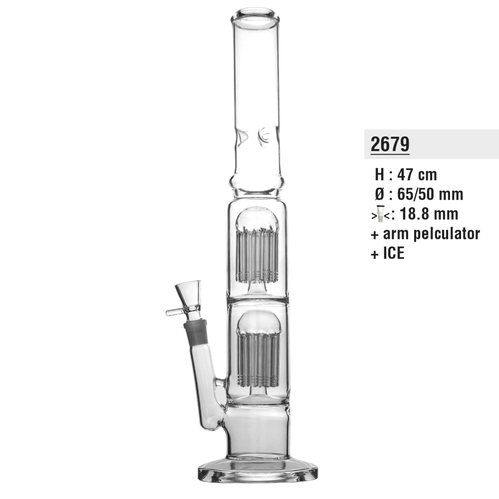 Glass Bong 47cm.Schliff-18,8 mm.2x 12 A rm Pelculater.mit Eis.Tube-65/50mm