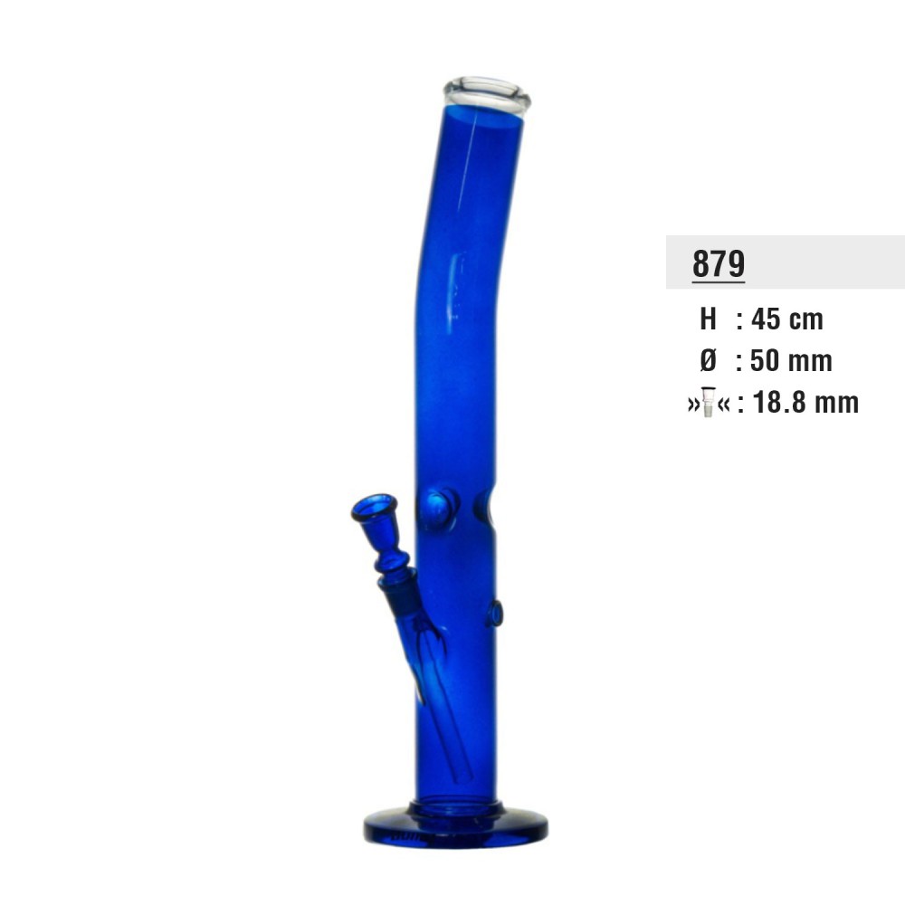 Glas Bong Blue  Zyl. gebogene mit Eis  H.45cm Schl.18,8mm Ø=50mm 