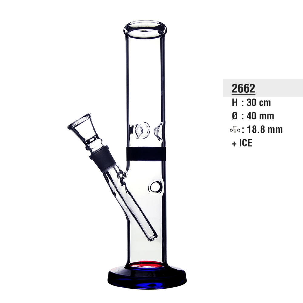 Glass Bong Zylinderisch 30cm. Schliff-18,8mm +Eis farbige fuss,durch.m-45mm