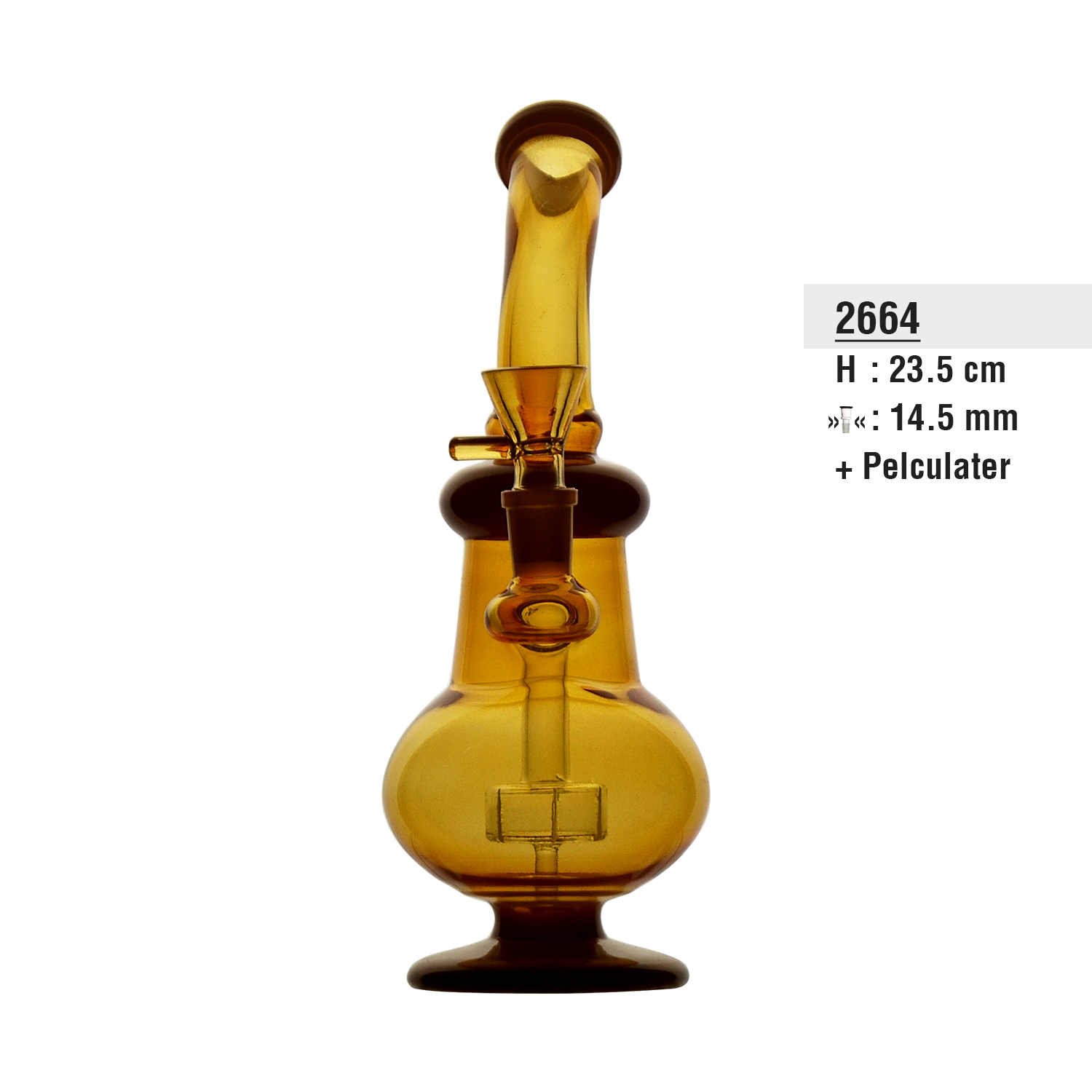 Glassbong orange mit Pelculater 23,5cm. 14,5mm