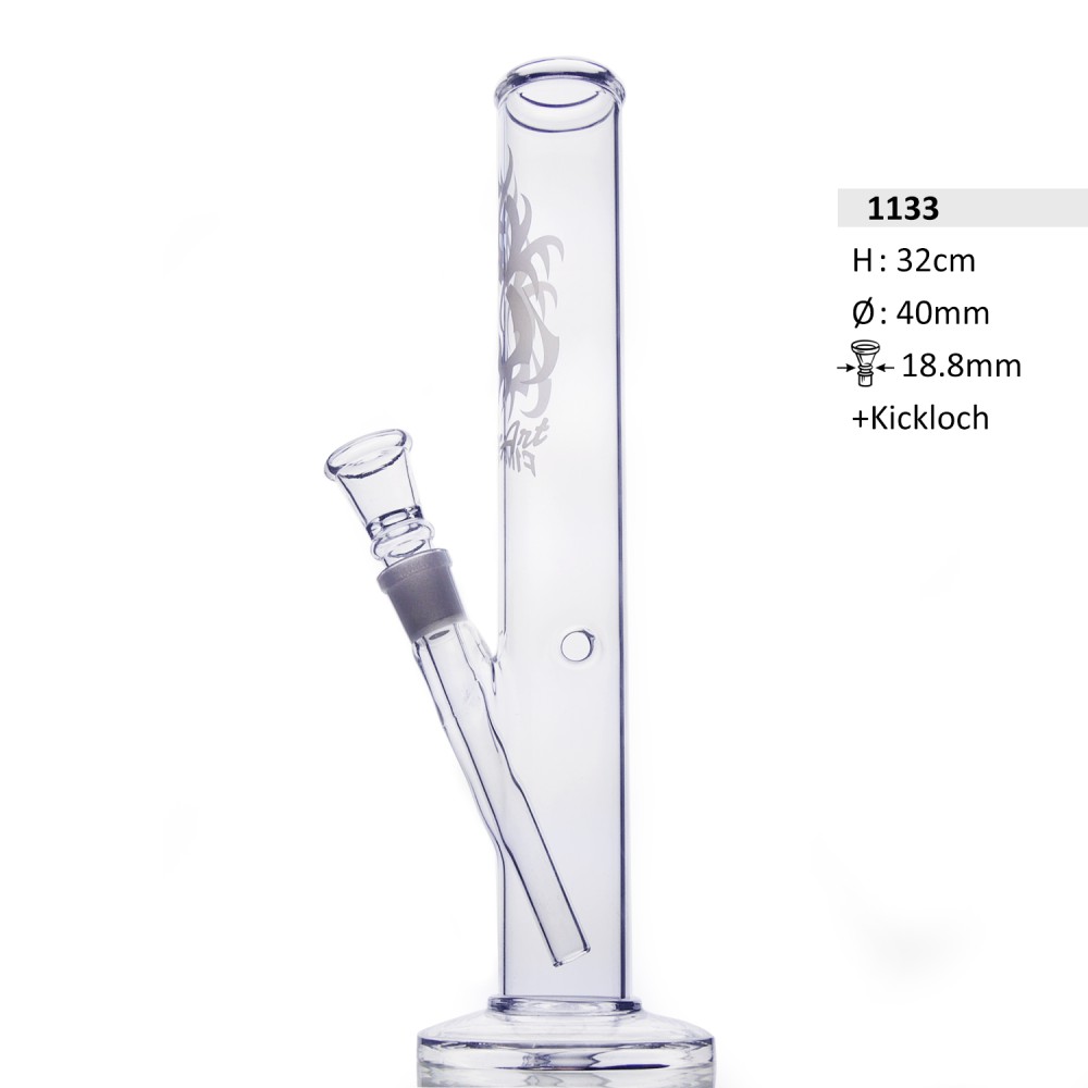 Glass Zylinder Bong kickloch.H: 32,5cm Schliff: 18,8mm Ø: 40mm.FineArt logo. 