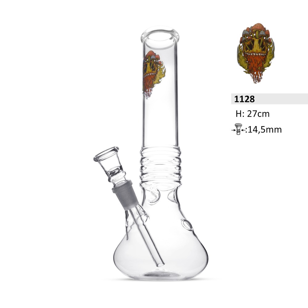 Glas Biker Bong  Mushroom Kick mit 5 Ringe 27cm. 14,5mm