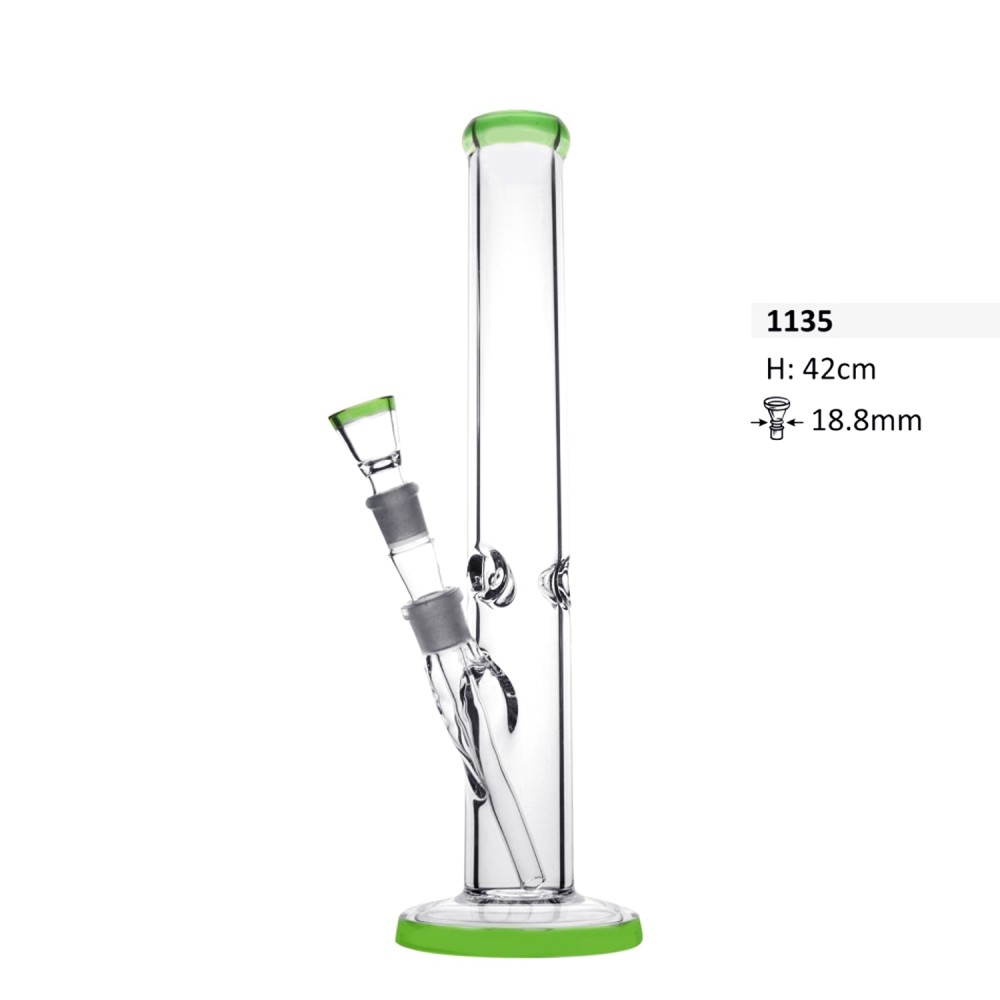 7MM.Glassbong + Eis 42cm. 18,8 schl. mund und base is green. mit steck chillum.