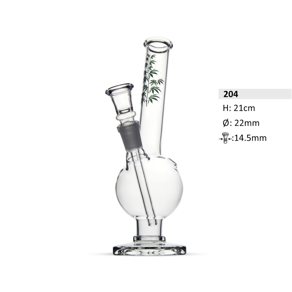 Glas bong Leaf  | Gebogen mit Sockel | H: 21 cm Sockel: 14,5 mm Ø: 22 mm