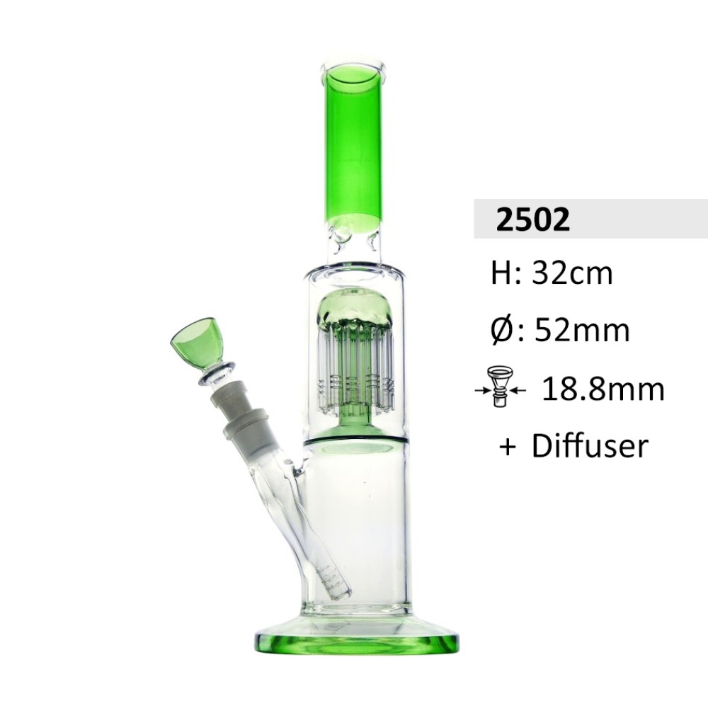Glasbong mit Perkolator und Diffusor | H: 32cm  Ø: 52mm Schliff: 18.8mm