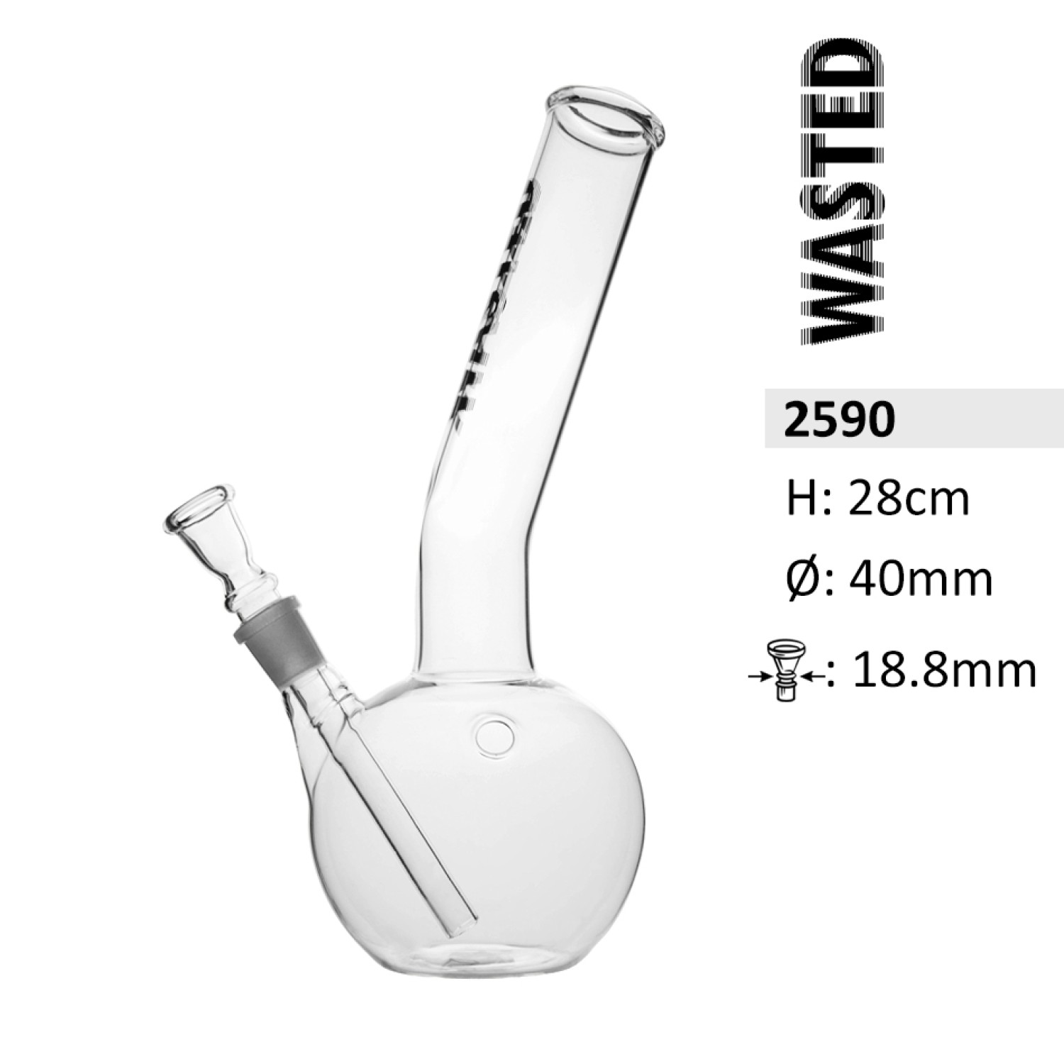 Bullet Glasbong Gebogene + Kugel | H: 30cm, Ø: 40mm, Schliff: 18.8mm