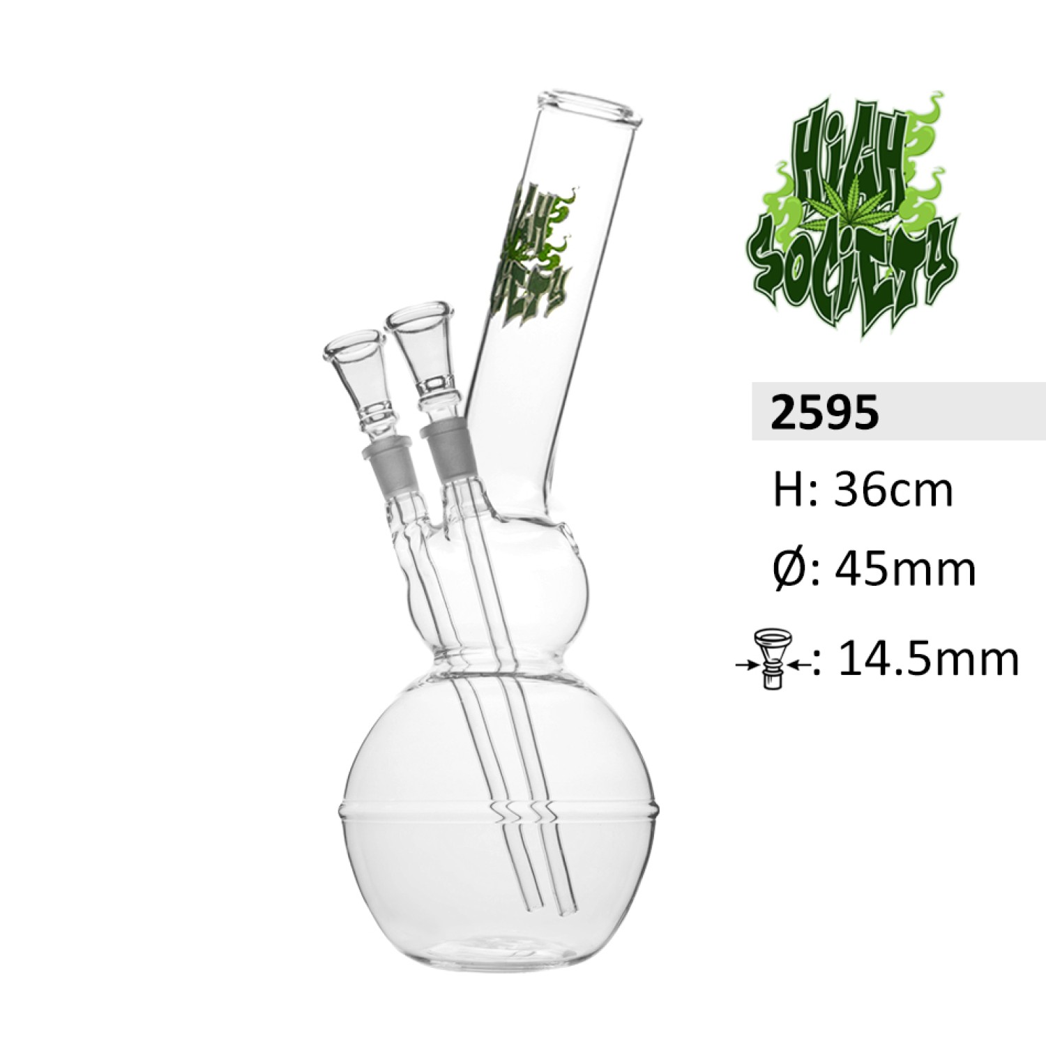 Glasbong mit doppel Chillum | H: 36cm, Ø: 45mm, Schliff: 14.5mm