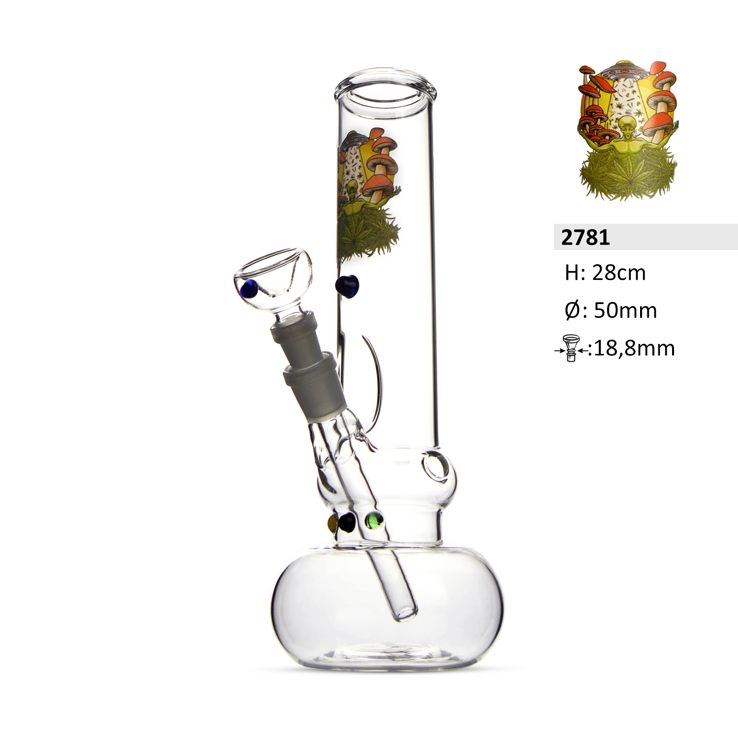 Glas Bong Logo Pilse und Alien Do. Kugel auf den bong 5 Perlen| H: 28cm  Ø: 50mm, Schliff: 18,8mm