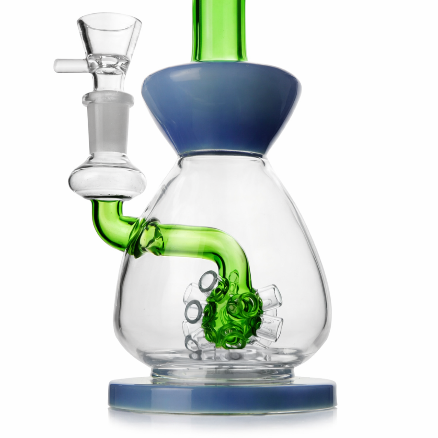 Glasbong mit Diffusor | Farbe Blau/Grün | Hoch : 24cm,  Ø: 25/50mm, Schliff: 14,5mm