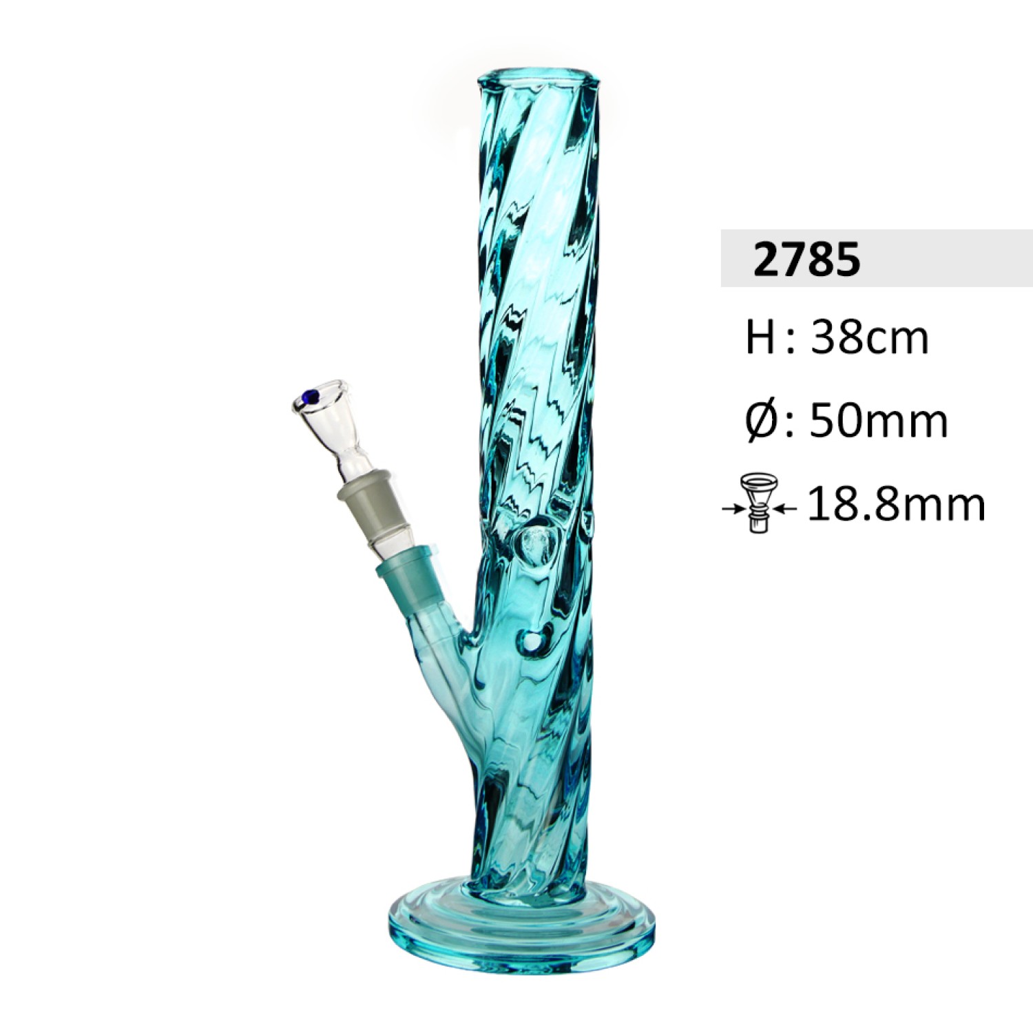 Schwere, Twisted Glasbong mit Eis, blau transparent | Höhe: ca. 38 cm, Ø: 50 mm, Schliff: 18,8 mm