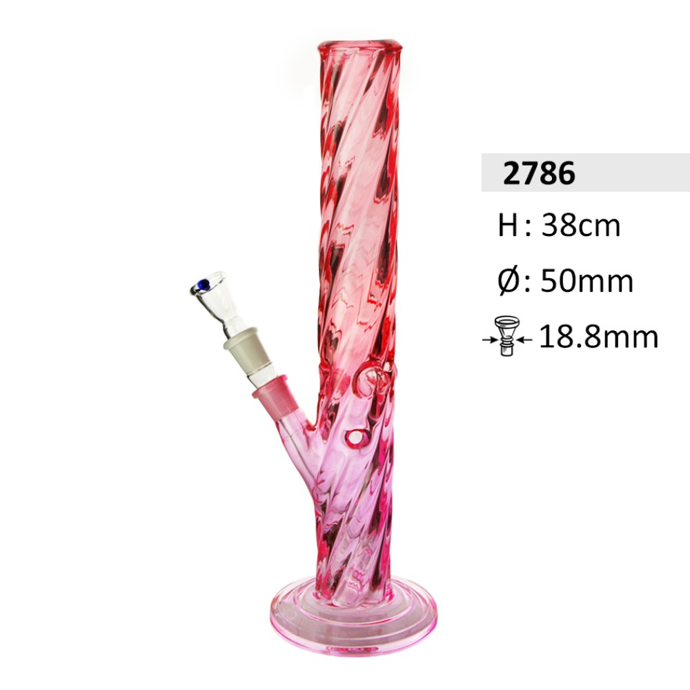 Schwere, Twisted Glasbong mit Eis, rosa transparent | Höhe: ca. 38 cm, Ø: 50 mm, Schliff: 18,8 mm